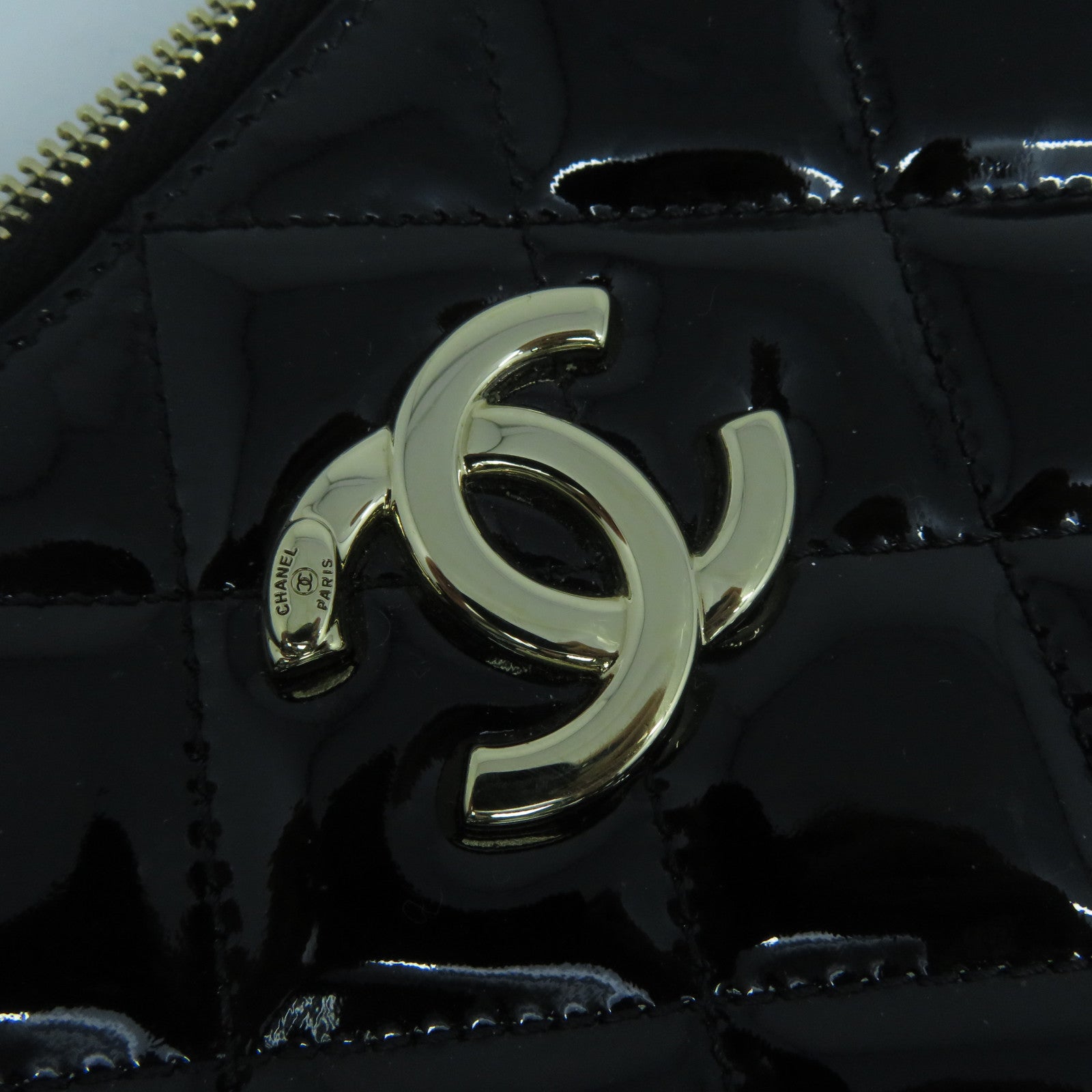 CHANEL 菱格漆皮皮革Chain Shoulder Bag金色鏈帶肩背袋黑色