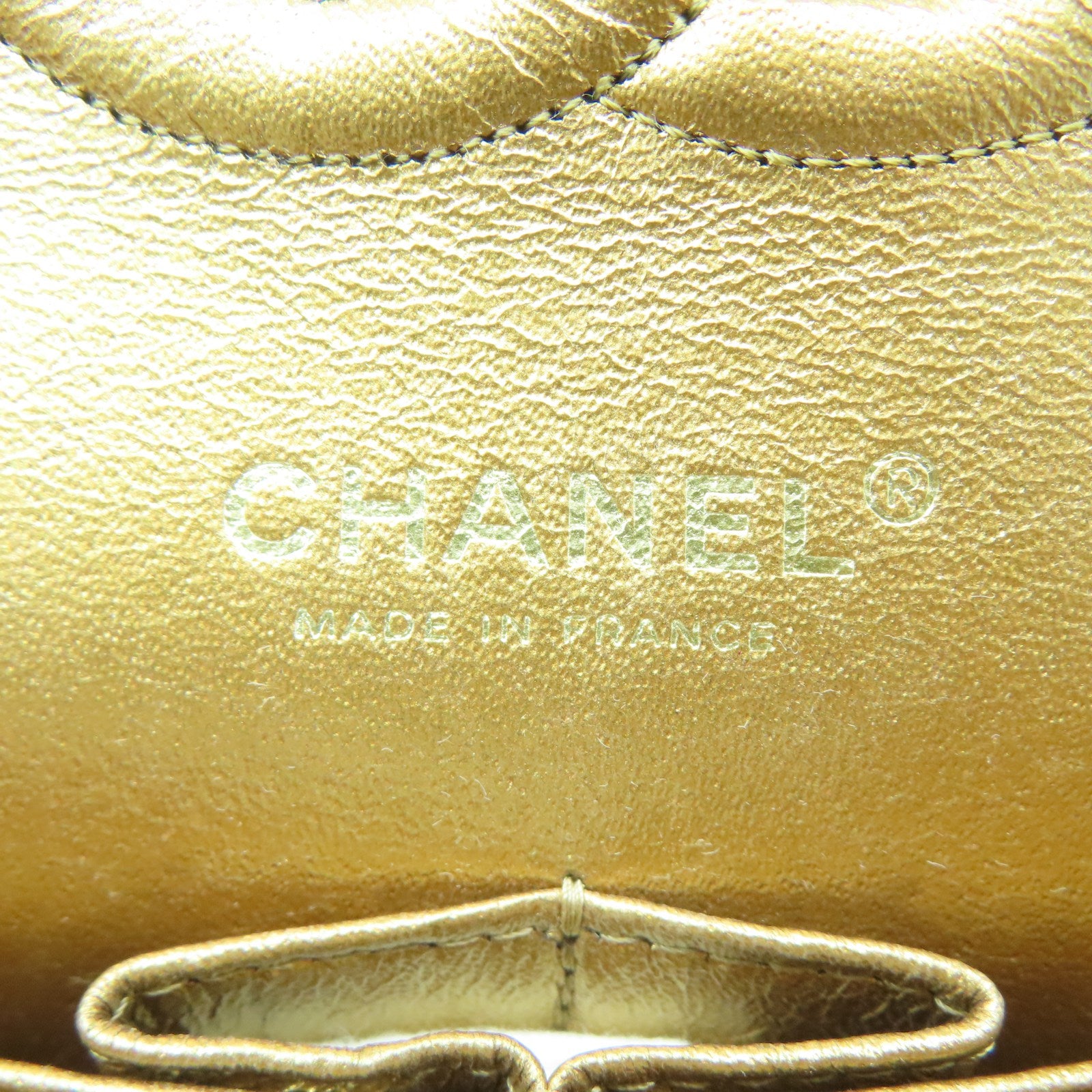 CHANEL 菱格牛皮皮革Chain Shoulder金扣鏈帶肩背袋金色