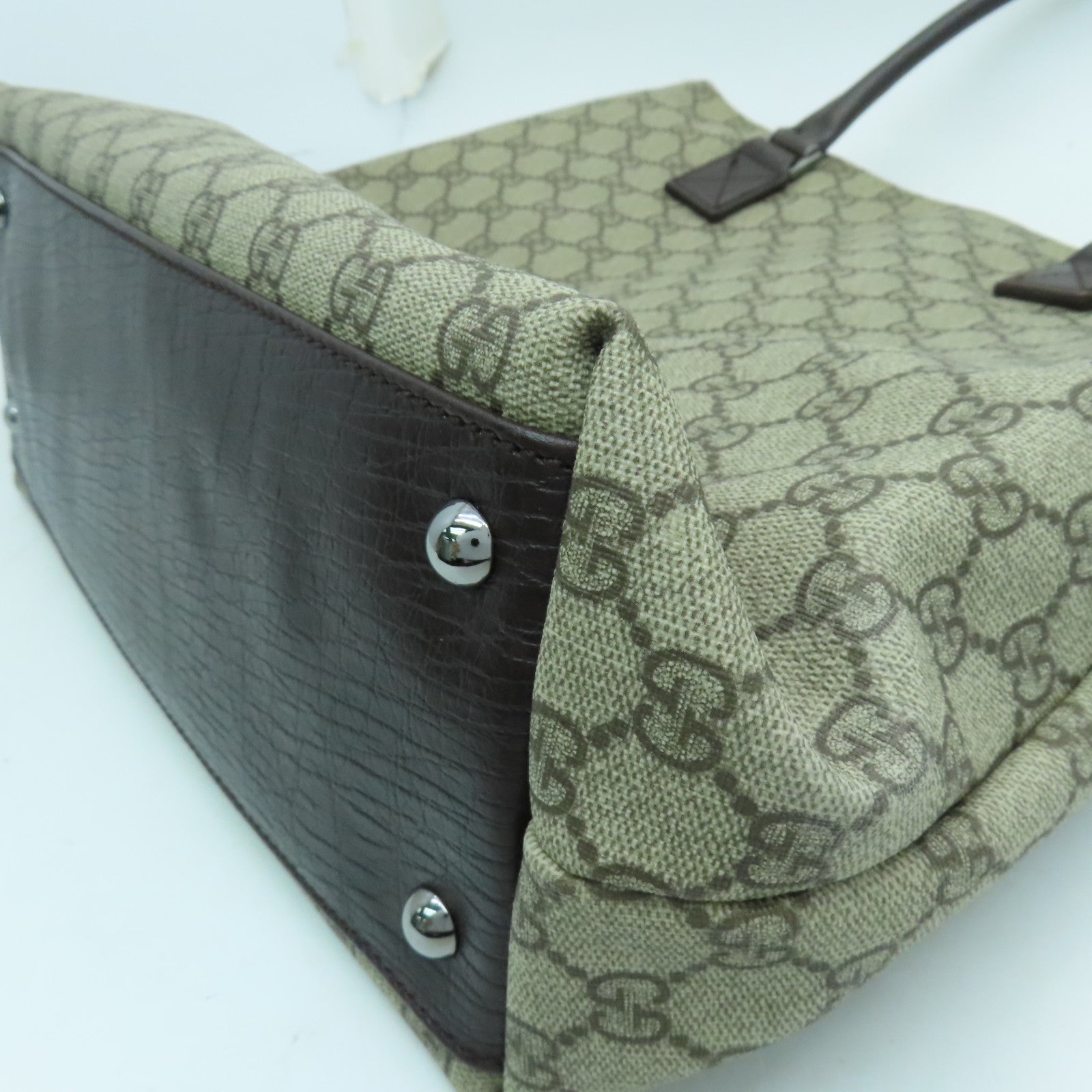 GUCCI coated canvas Tote Bag silver buckle handle bag brown