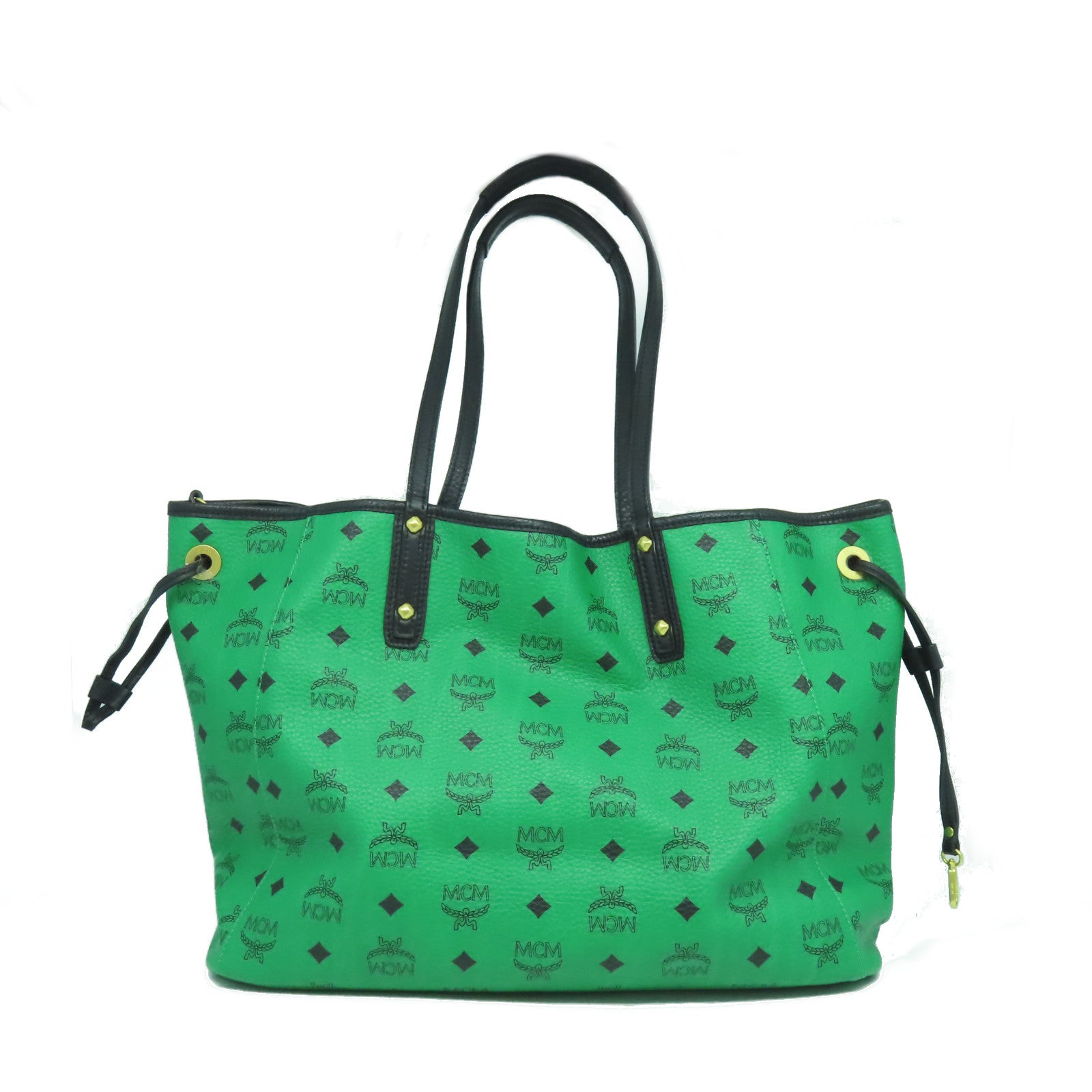 MCM 牛皮皮革Tote Bag金扣肩背袋綠色