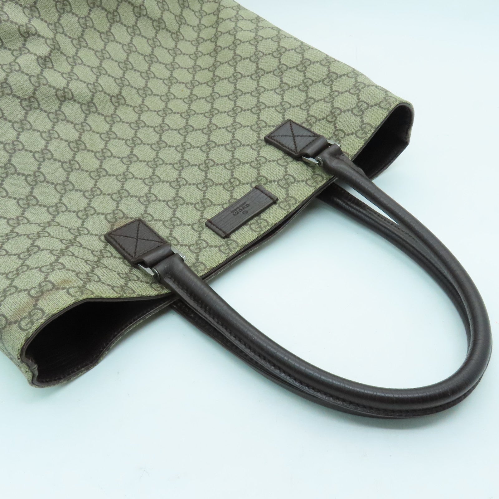 GUCCI coated canvas Tote Bag silver buckle handle bag brown