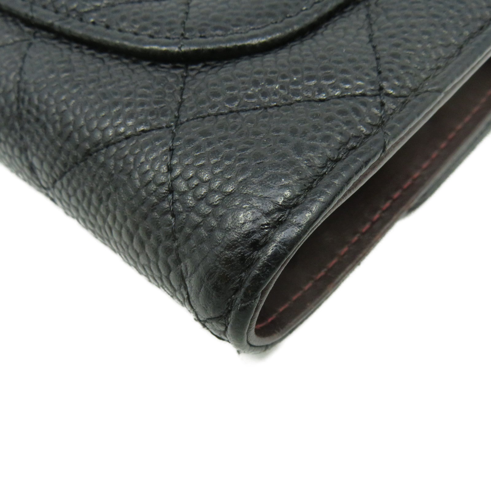 CHANEL 菱格Caviar皮革W Snap Long Wallet金扣长钱包黑色