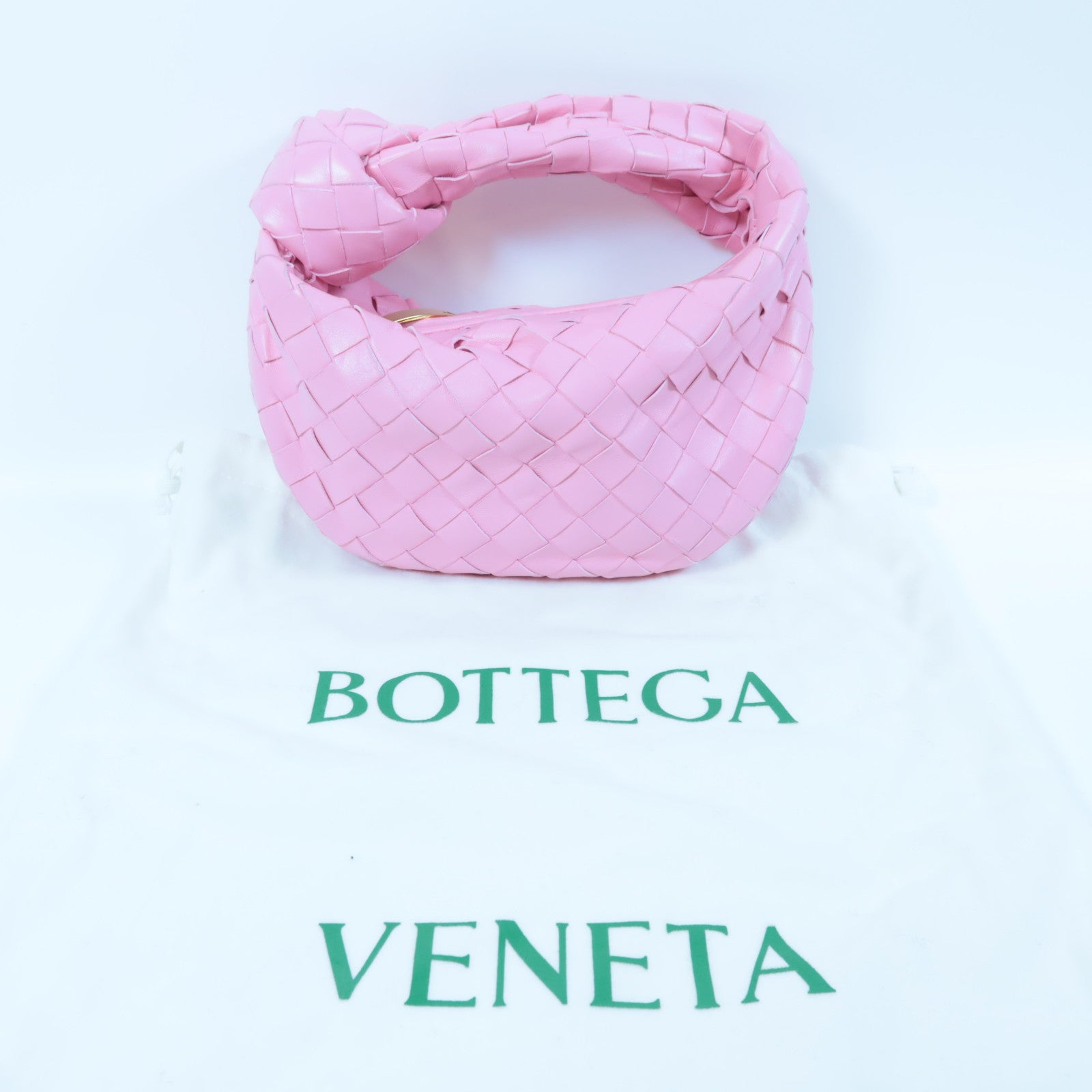 BOTTEGA VENETA 織紋羊皮皮革Candy Jodie Handbag金扣手挽袋粉紅色