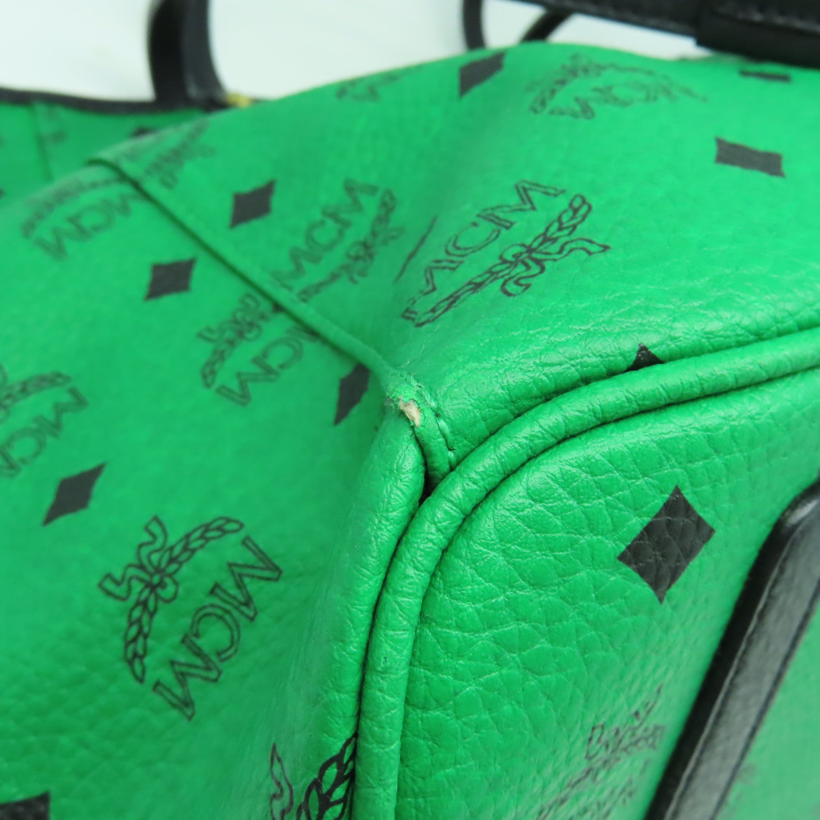 MCM 牛皮皮革Tote Bag金扣肩背袋綠色