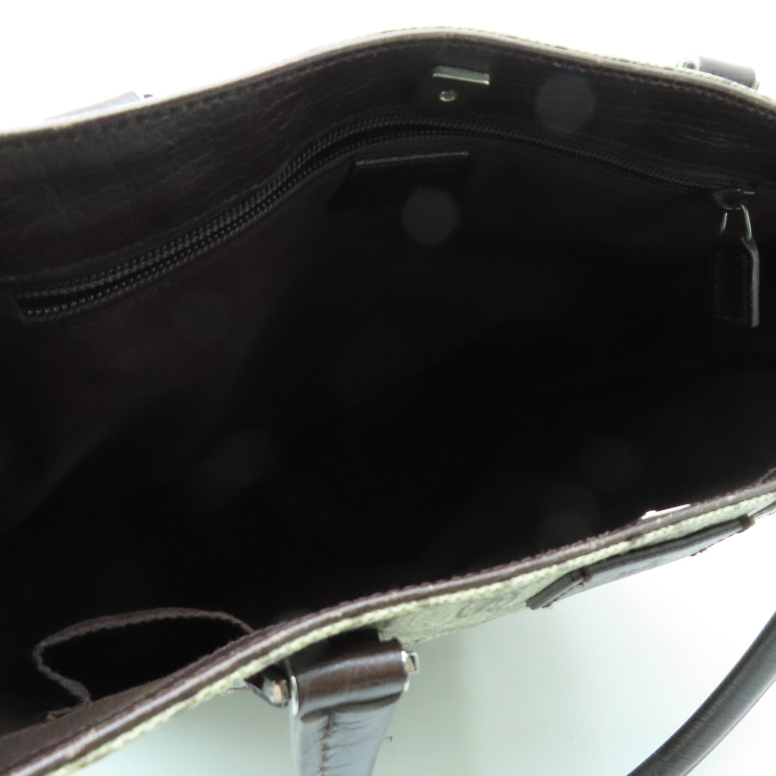 GUCCI coated canvas Tote Bag silver buckle handle bag brown