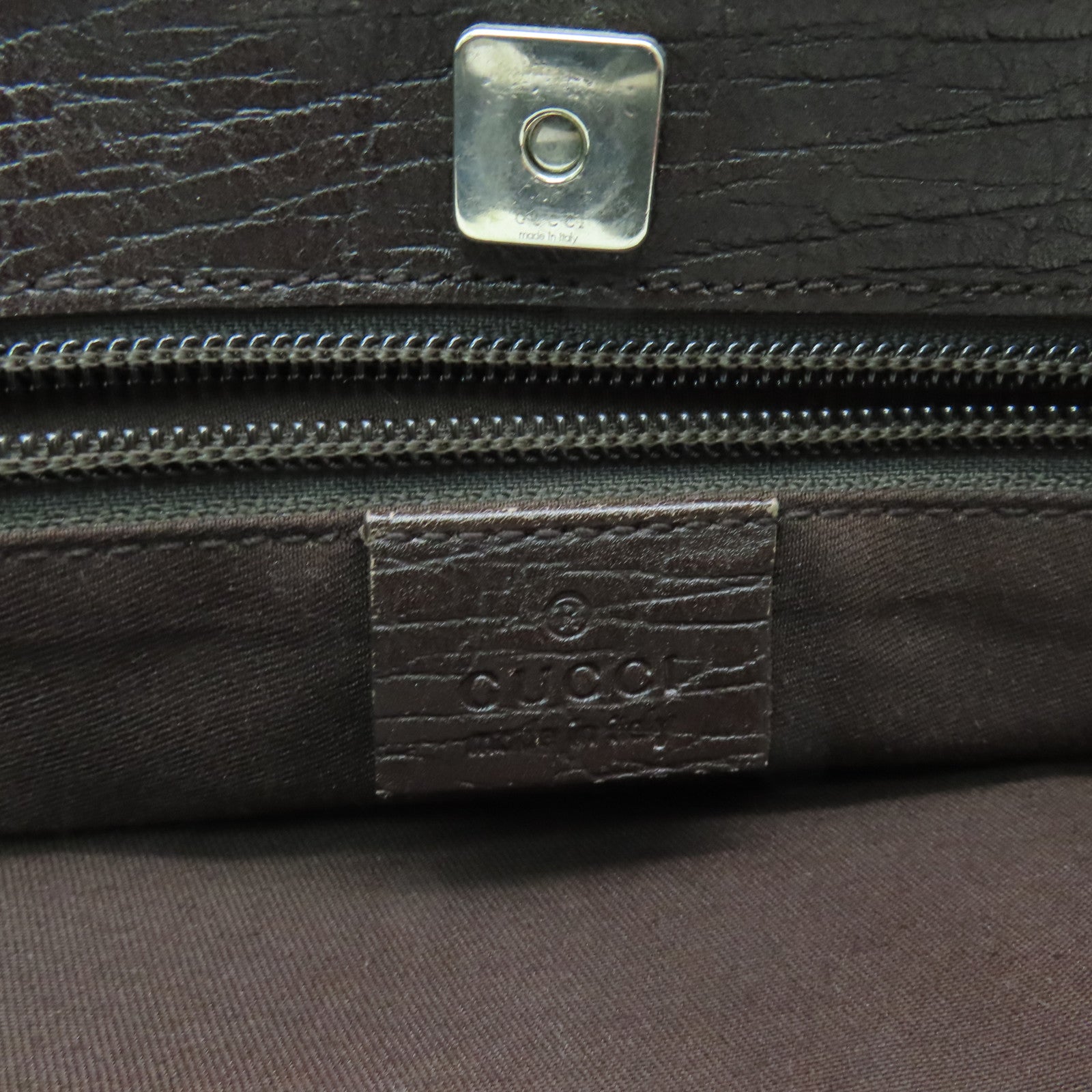 GUCCI coated canvas Tote Bag silver buckle handle bag brown
