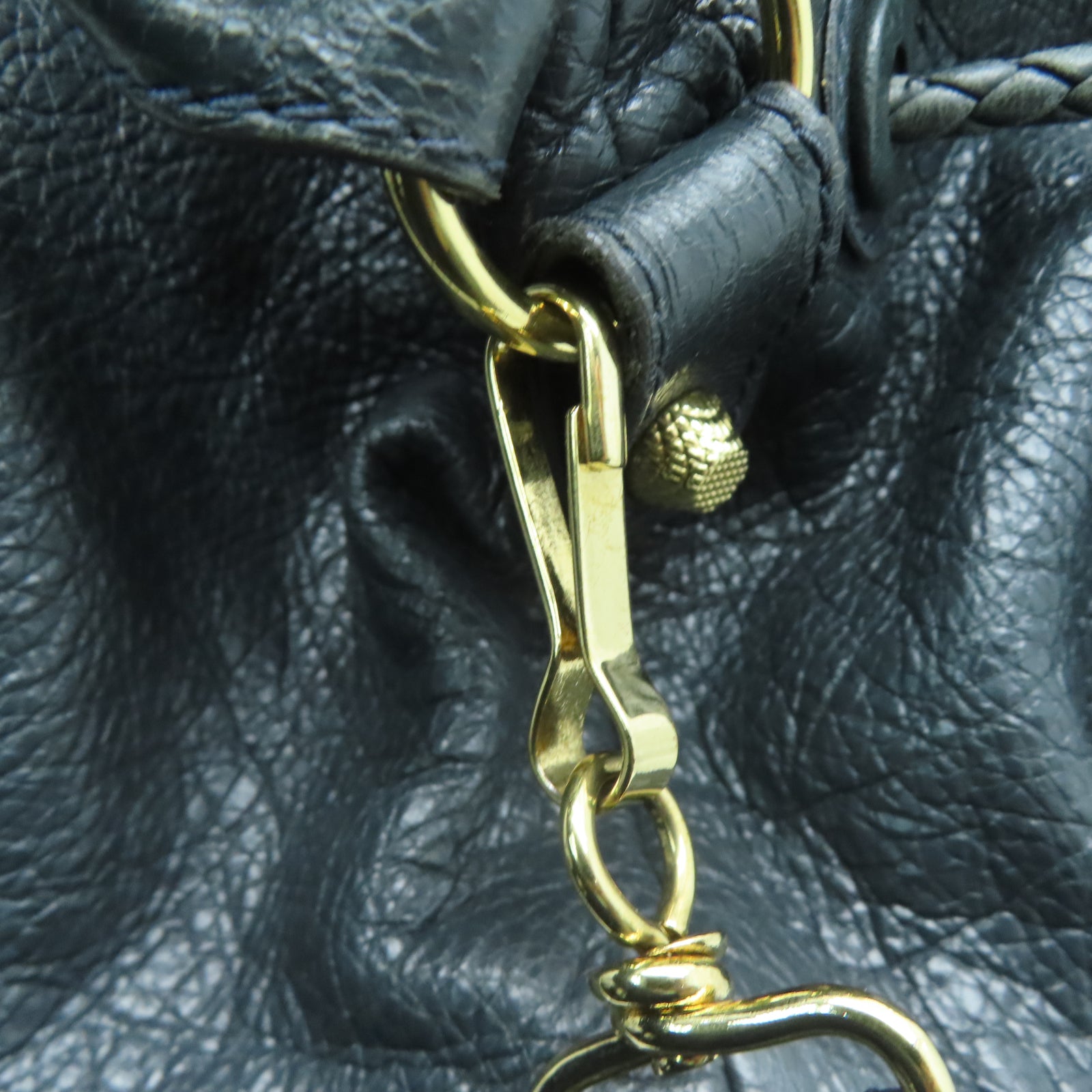 BALENCIAGA Cowhide Leather Giant Pom Pom Bucket Bag Gold Buckle Handle Shoulder Backpack Gray