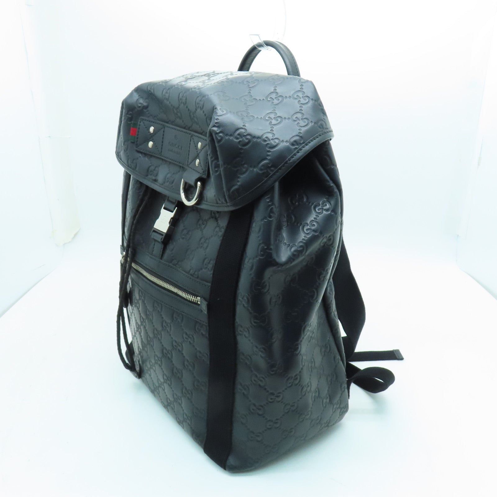 GUCCI Cowhide Leather Backpack Silver Buckle Backpack Black