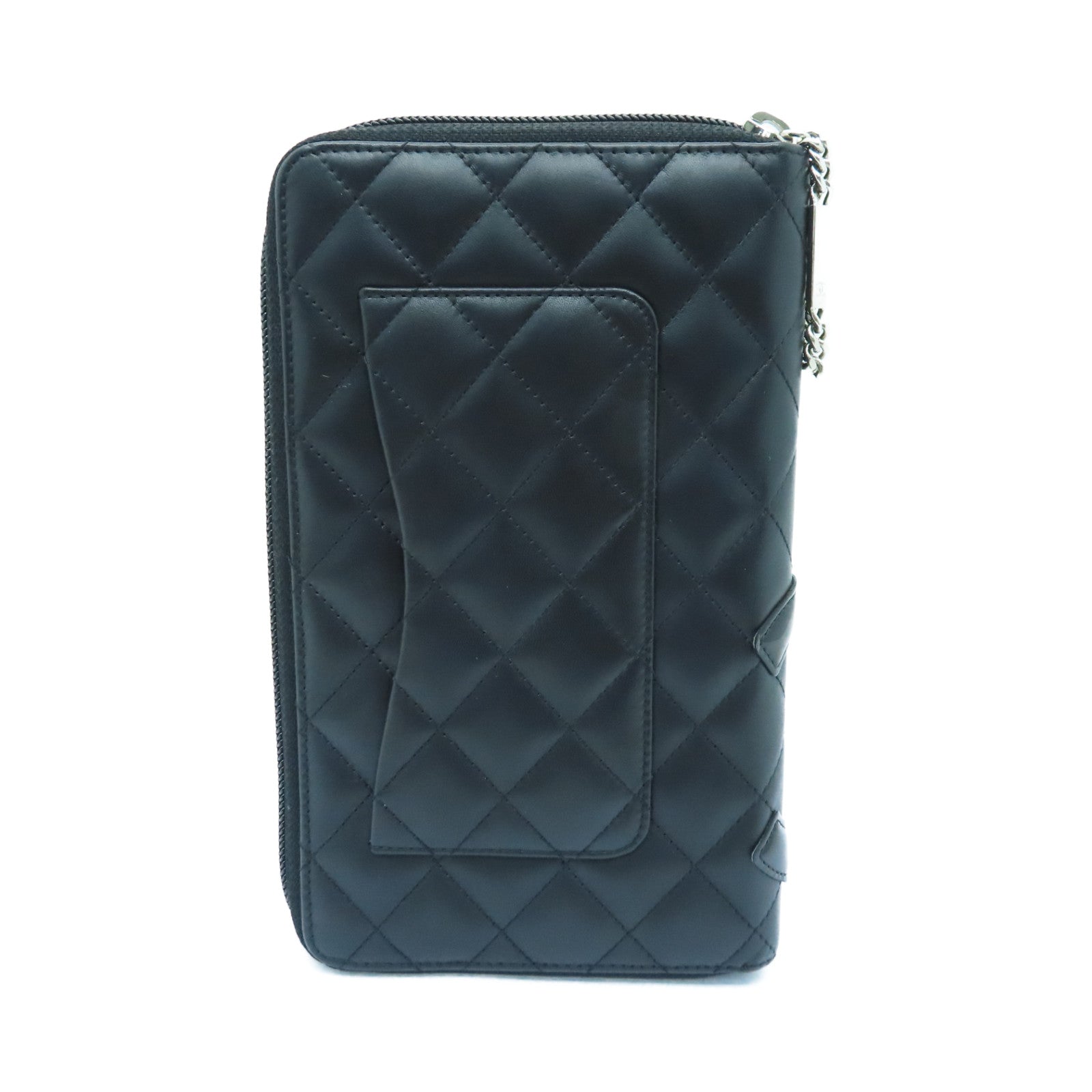CHANEL 菱格牛皮皮革Canbom Wallet银扣长钱包黑色