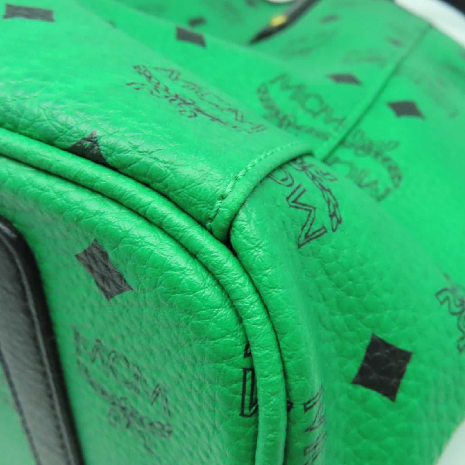 MCM 牛皮皮革Tote Bag金扣肩背袋綠色