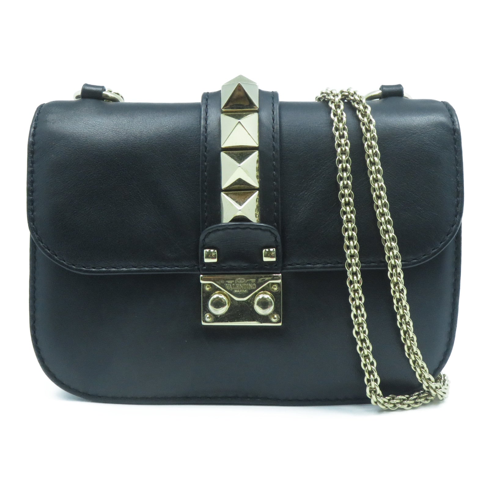 Valentino 牛皮皮革Chain Shoulder Bag金扣鏈帶肩背袋黑色