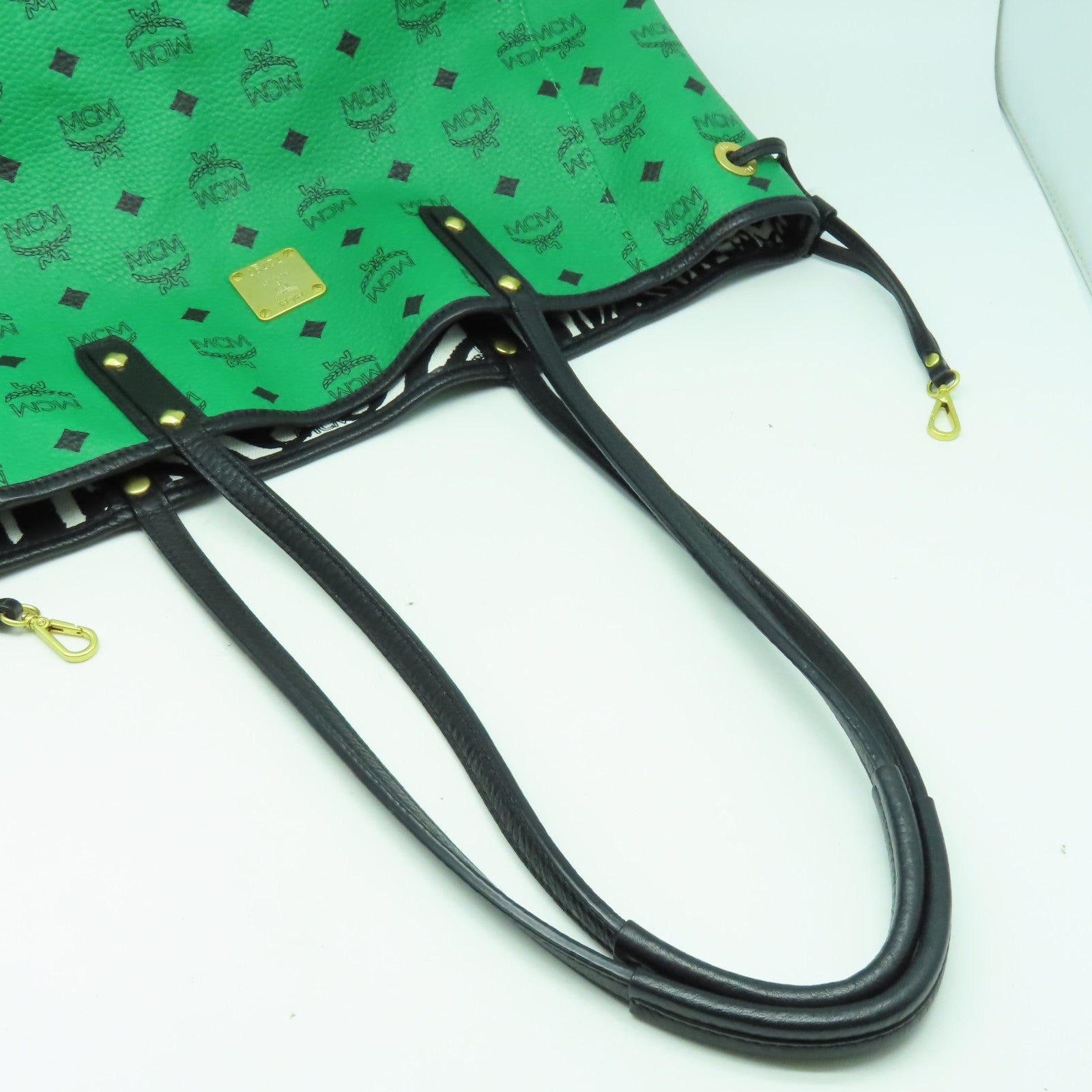 MCM 牛皮皮革Tote Bag金扣肩背袋綠色