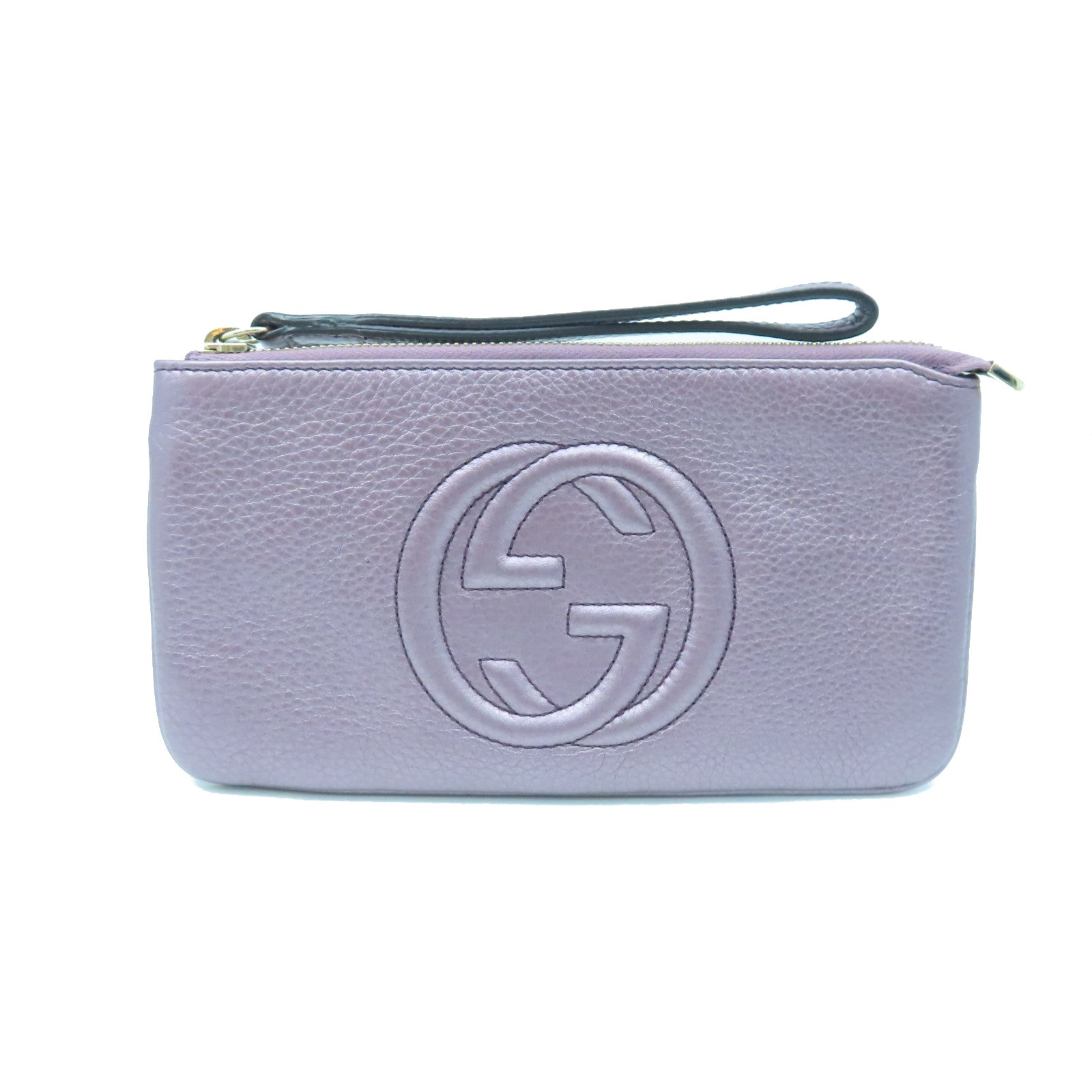 GUCCI Cowhide Leather Pouch Gold Buckle Handbag Purple