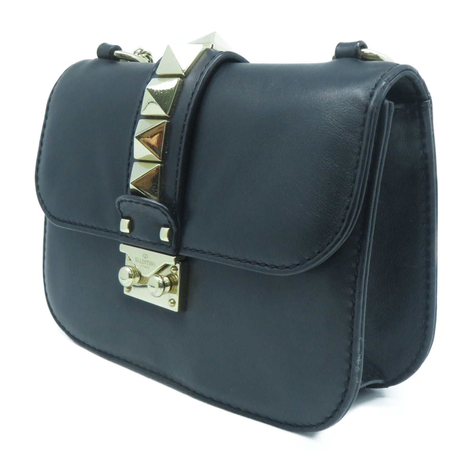 Valentino 牛皮皮革Chain Shoulder Bag金扣鏈帶肩背袋黑色