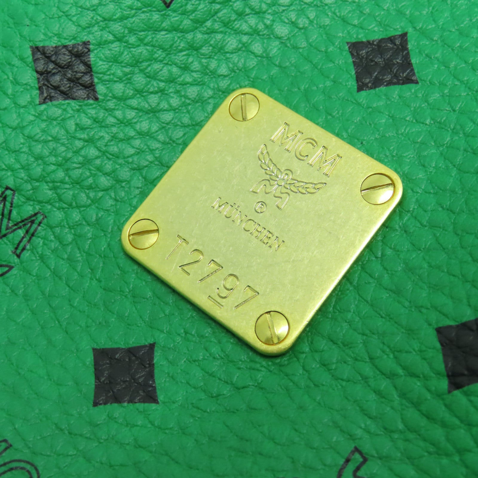 MCM 牛皮皮革Tote Bag金扣肩背袋綠色
