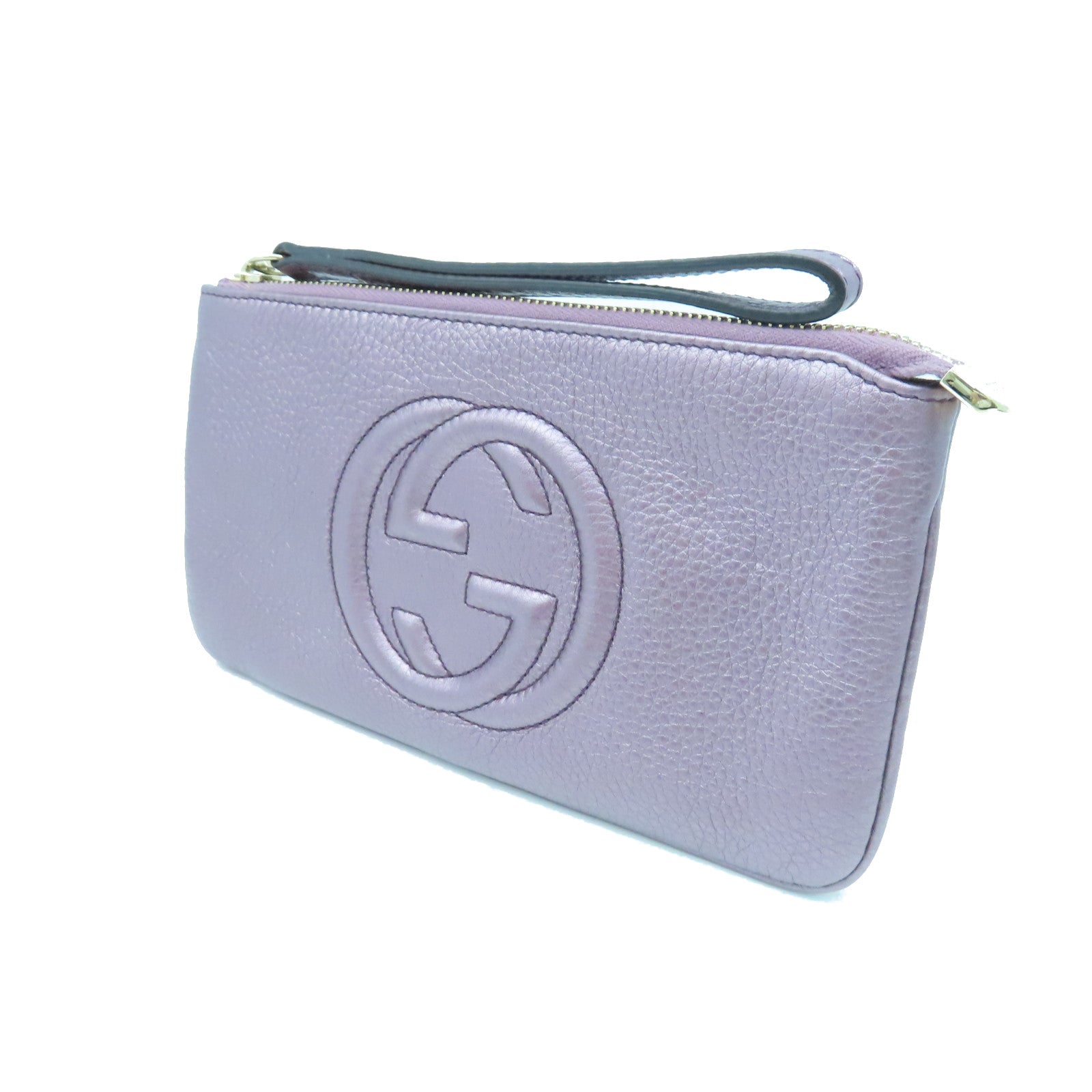 GUCCI Cowhide Leather Pouch Gold Buckle Handbag Purple