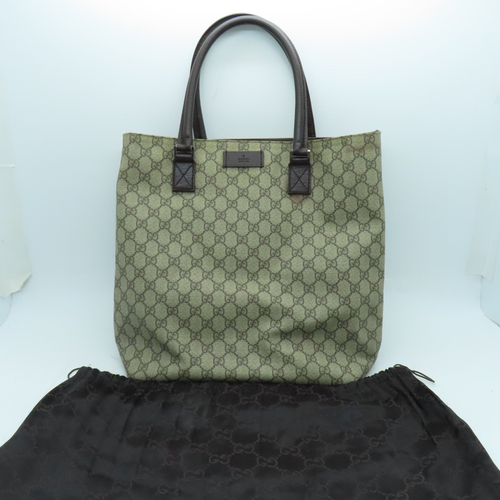 GUCCI coated canvas Tote Bag silver buckle handle bag brown