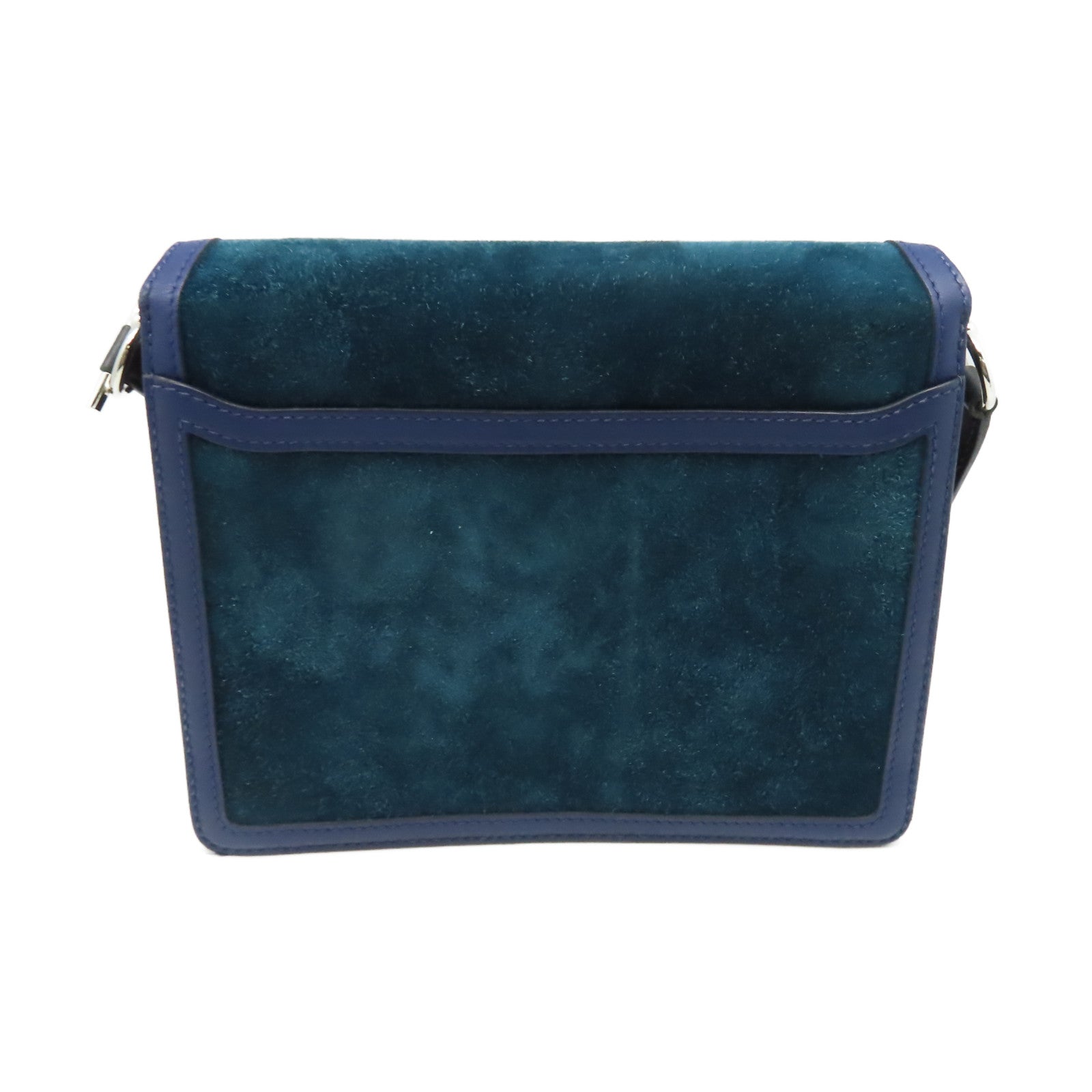 HERMES 麂皮皮革/Swift皮革Roulis 23 Shoulder Bag銀扣肩背袋Bleu Marine海軍藍