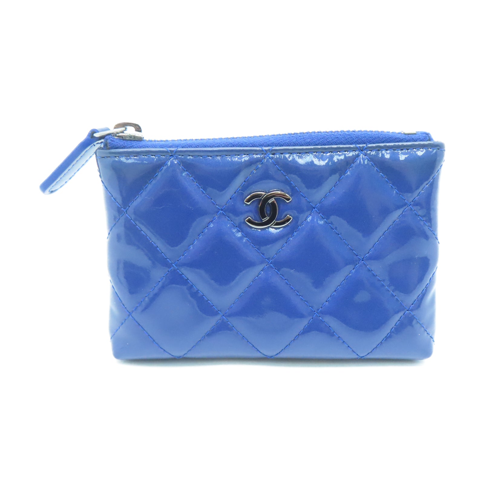 CHANEL 菱格漆皮皮革Coin Case银扣零钱包蓝色