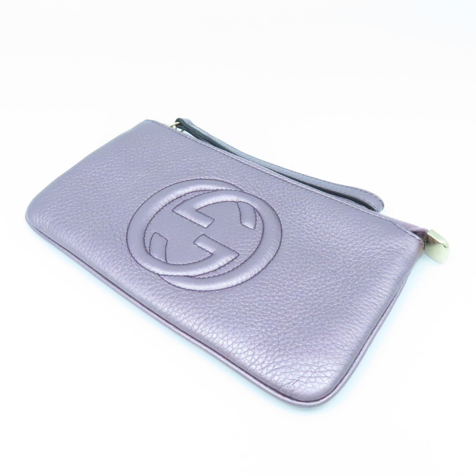 GUCCI Cowhide Leather Pouch Gold Buckle Handbag Purple