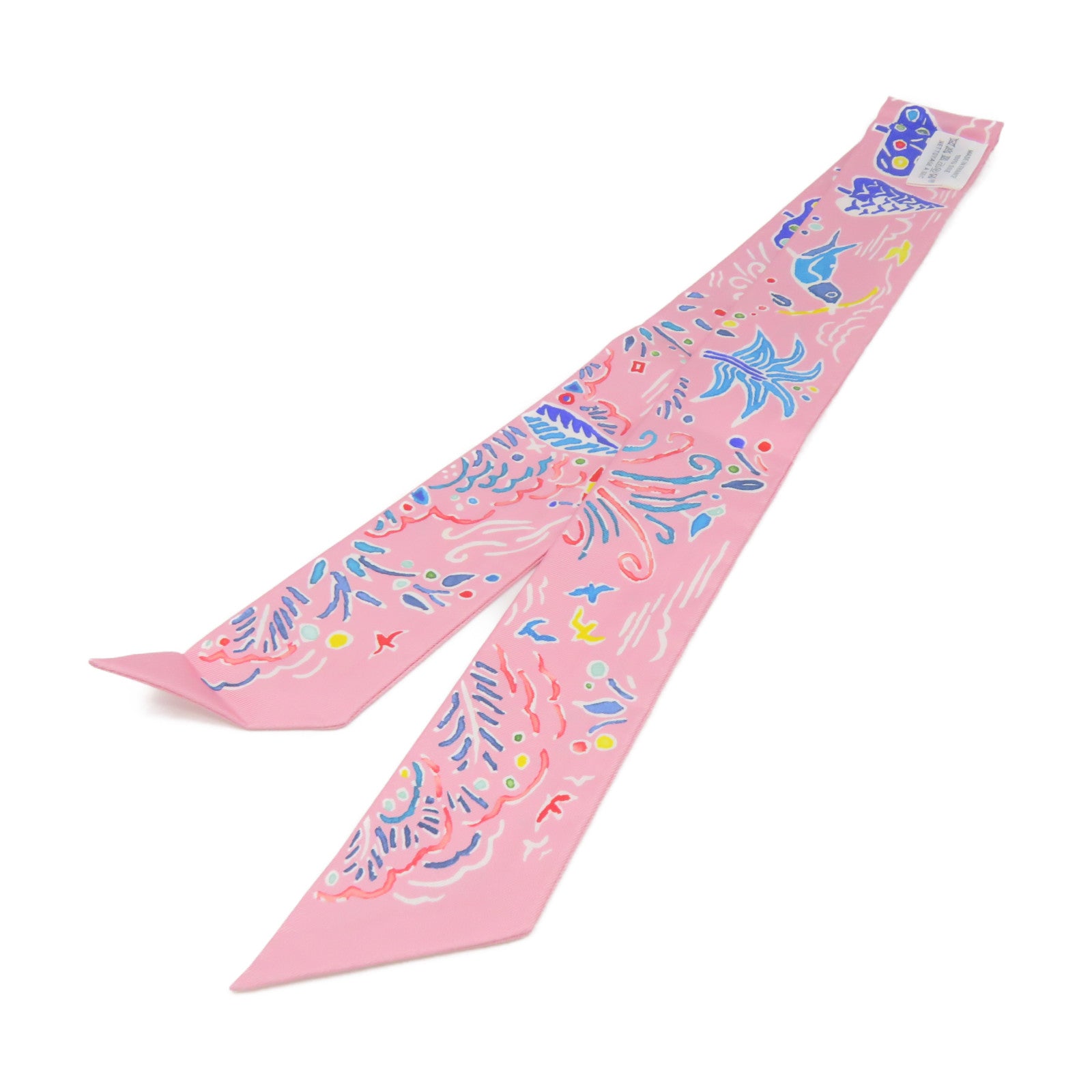 HERMES 絲質Twilly絲巾粉紅色/彩色