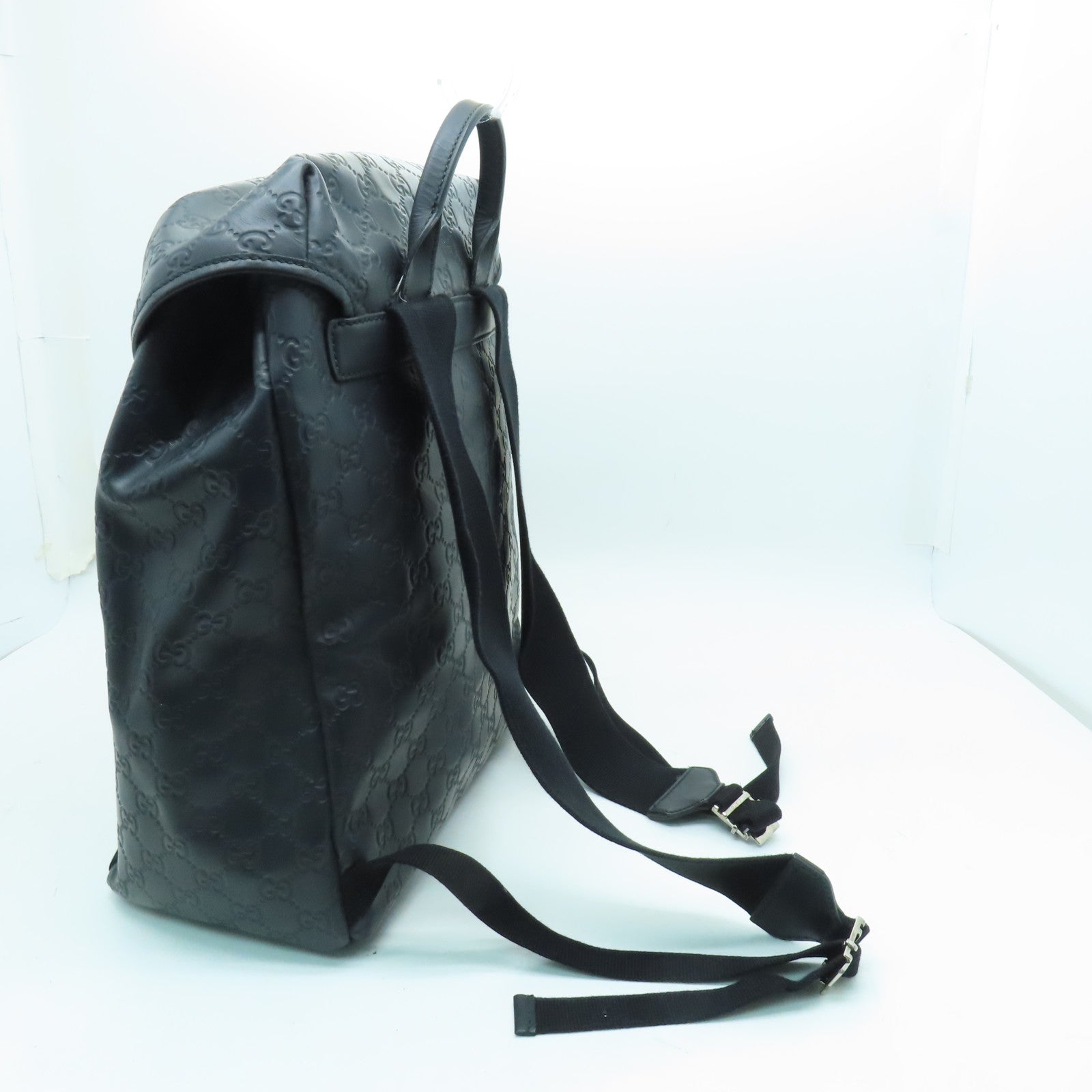 GUCCI Cowhide Leather Backpack Silver Buckle Backpack Black