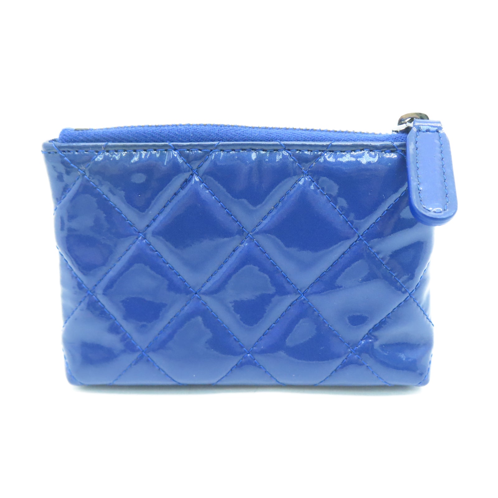 CHANEL 菱格漆皮皮革Coin Case银扣零钱包蓝色