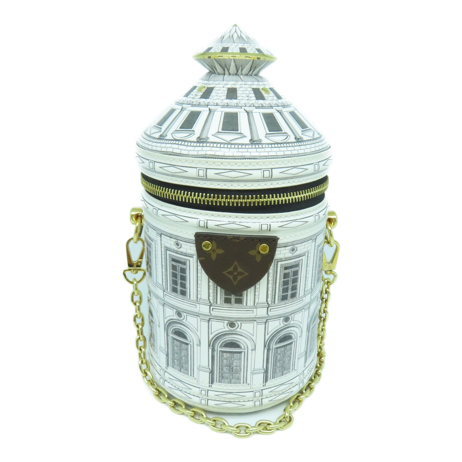 LOUIS VUITTON 塗層皮革Fornasetti Cannes金扣鏈帶肩背袋白色