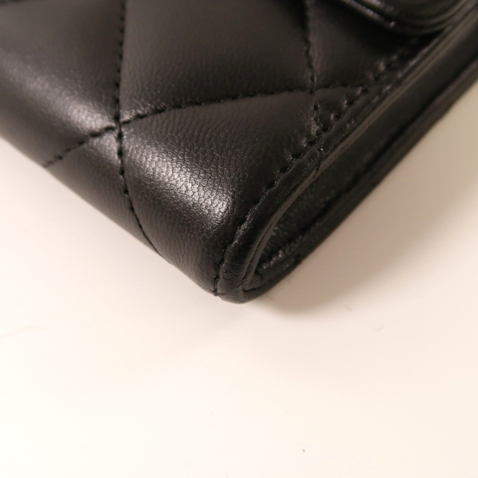 CHANEL 菱格羊皮皮革Wallet銀扣長錢包黑色