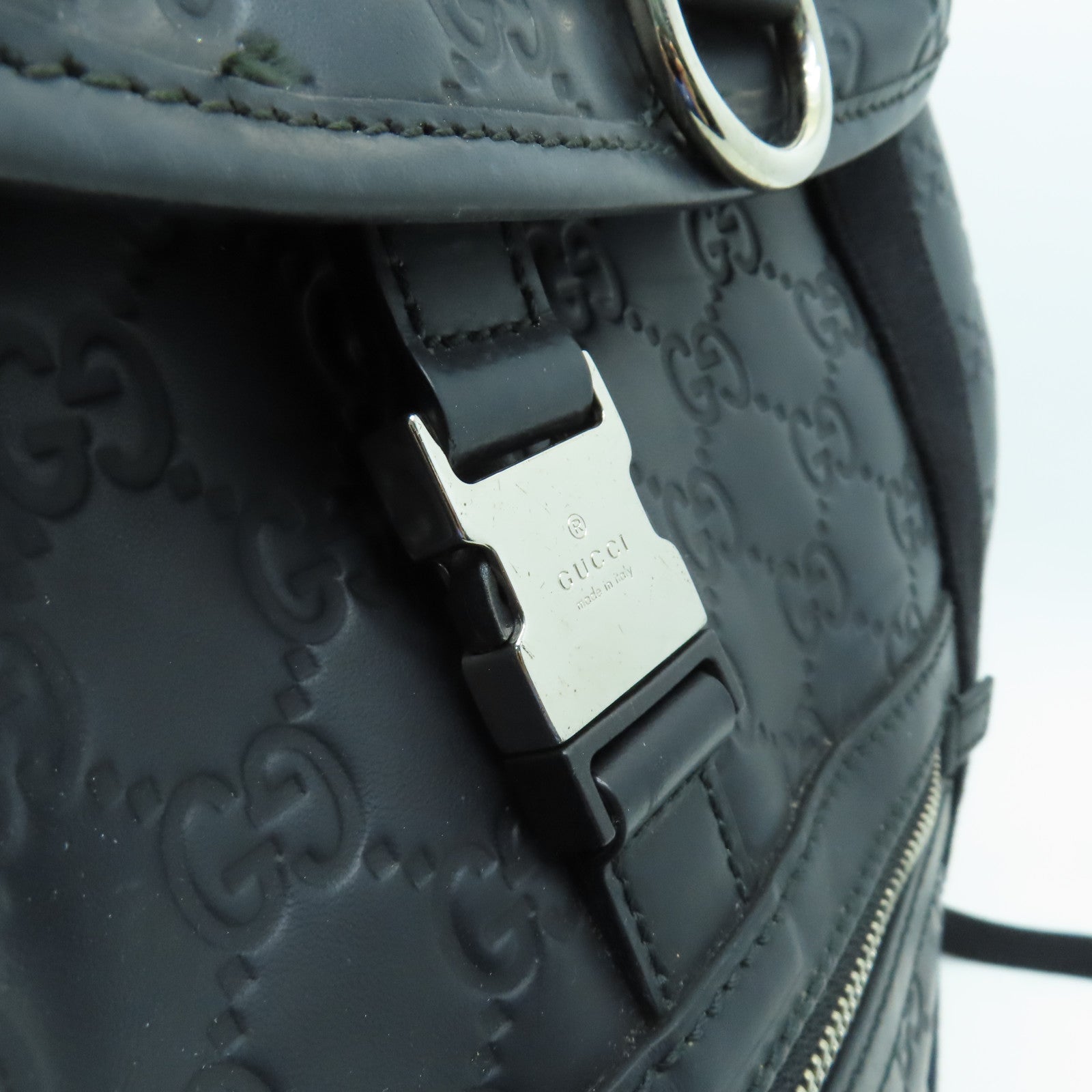 GUCCI Cowhide Leather Backpack Silver Buckle Backpack Black