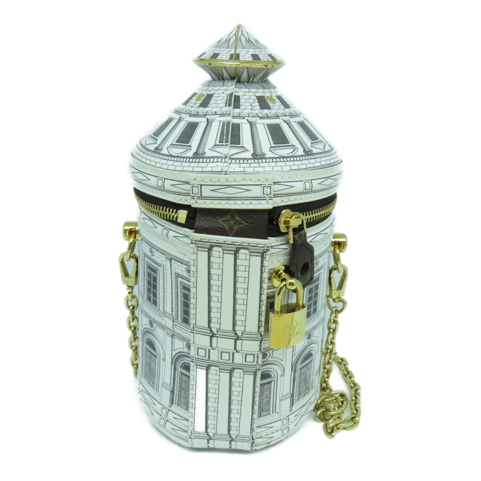 LOUIS VUITTON 塗層皮革Fornasetti Cannes金扣鏈帶肩背袋白色