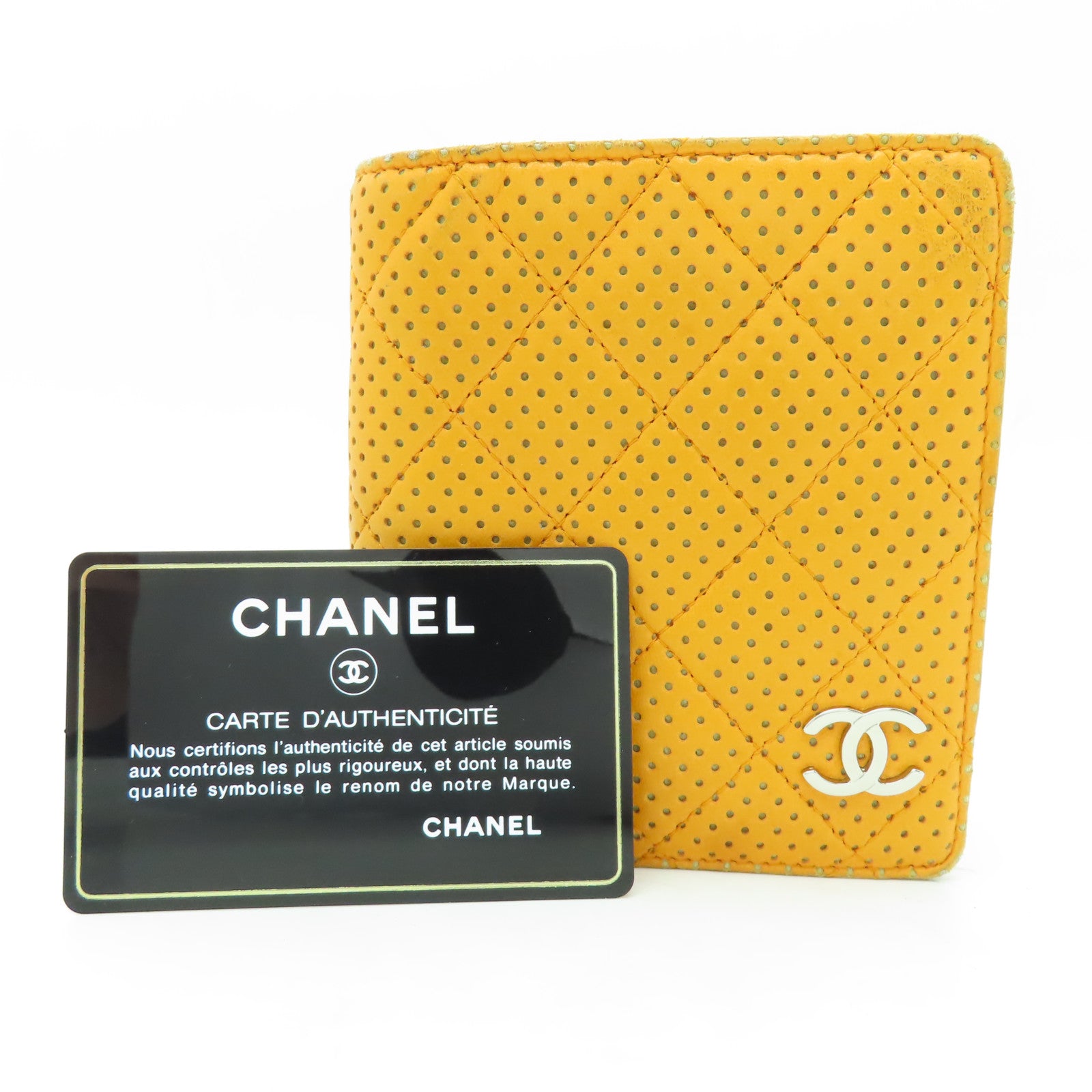 CHANEL 菱格羊皮皮革Wallet銀扣錢包橙色