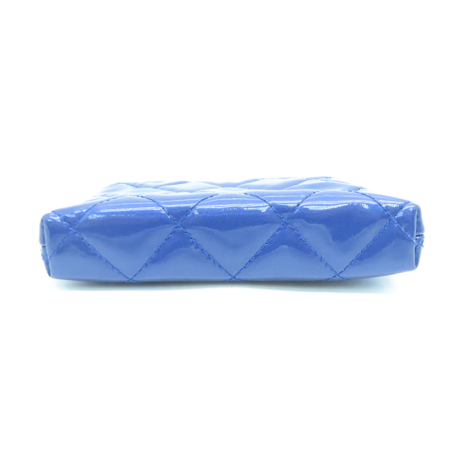 CHANEL 菱格漆皮皮革Coin Case银扣零钱包蓝色