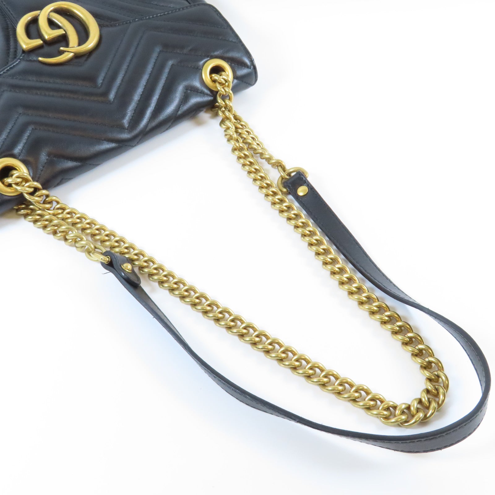GUCCI 牛皮皮革GG Marmont金扣鏈帶肩背袋黑色
