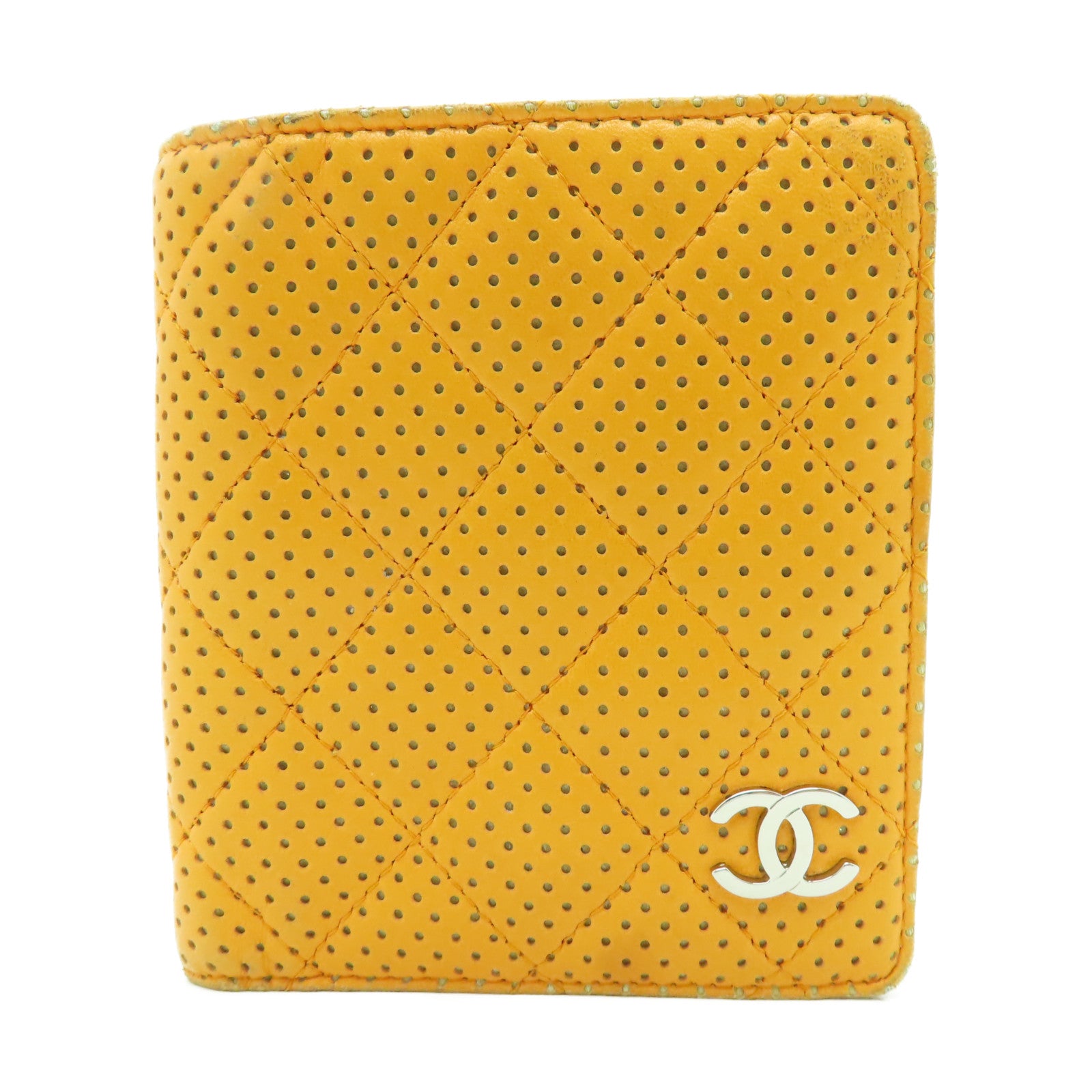 CHANEL 菱格羊皮皮革Wallet銀扣錢包橙色
