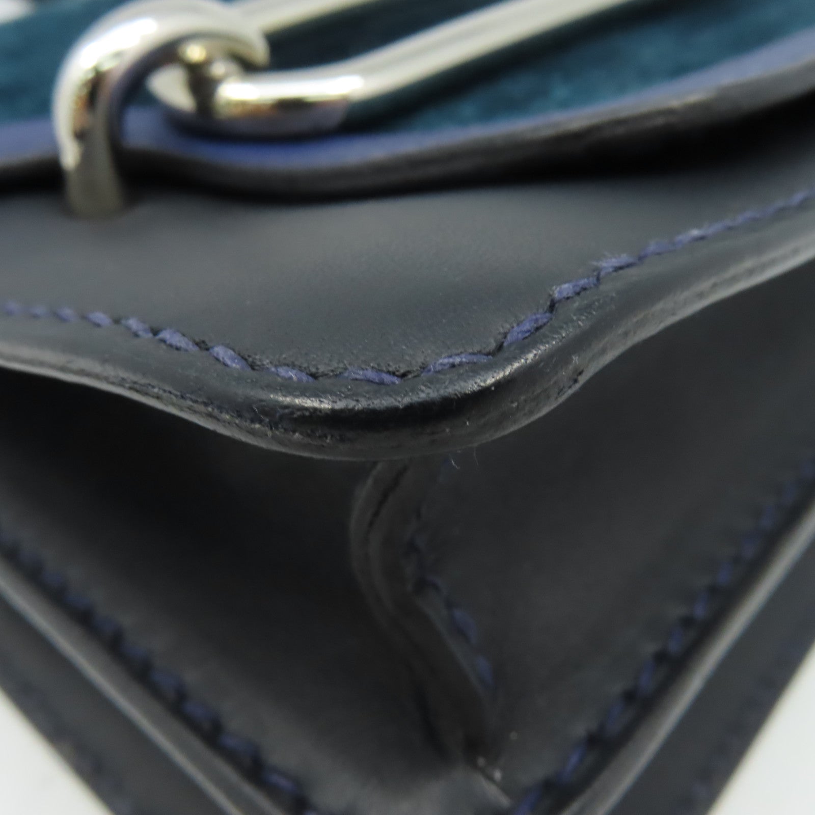 HERMES 麂皮皮革/Swift皮革Roulis 23 Shoulder Bag銀扣肩背袋Bleu Marine海軍藍