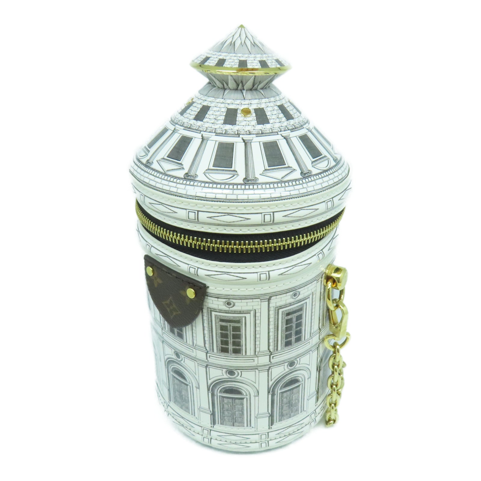 LOUIS VUITTON 塗層皮革Fornasetti Cannes金扣鏈帶肩背袋白色