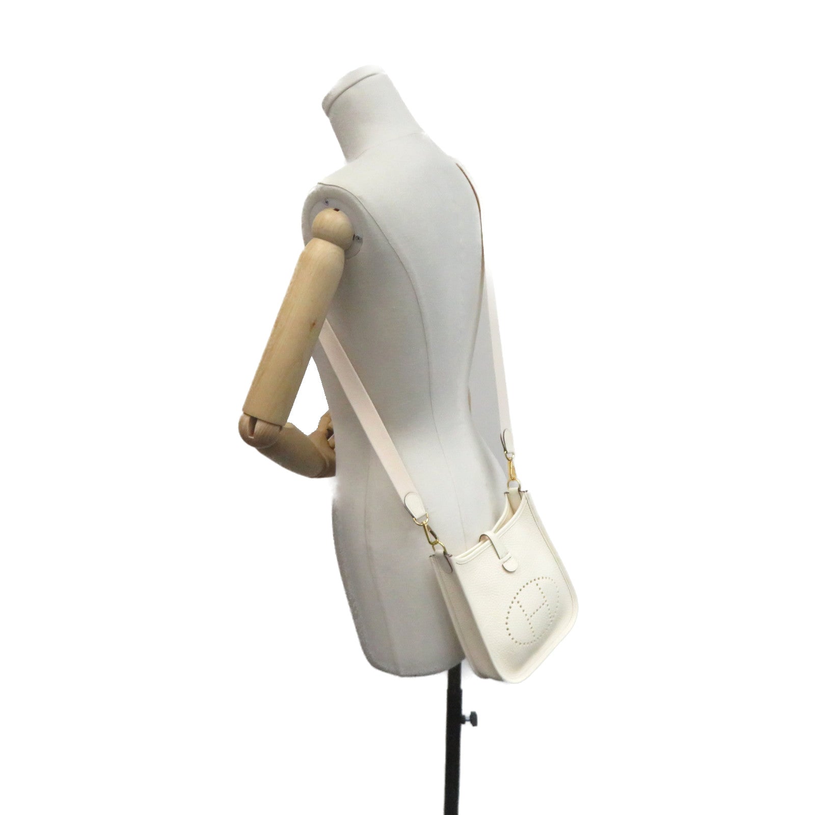 HERMES Clemence皮革Evelyne TPM Shoulder Bag金扣肩背袋Nata米白色