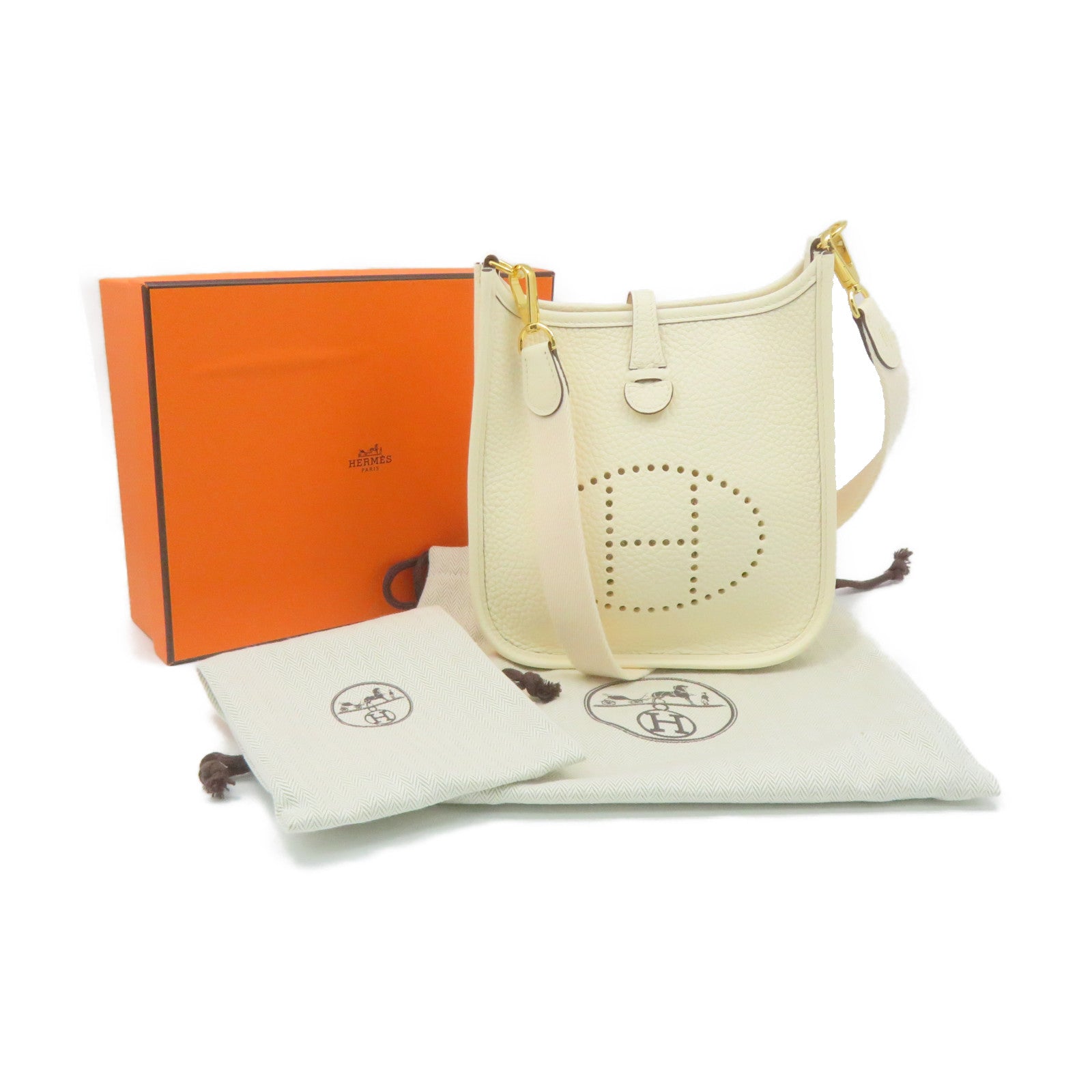HERMES Clemence皮革Evelyne TPM Shoulder Bag金扣肩背袋Nata米白色