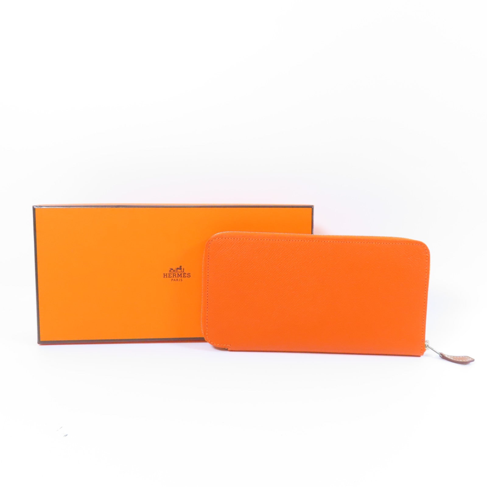 HERMES Epsom皮革Silk In Long Wallet銀扣長錢包橙色