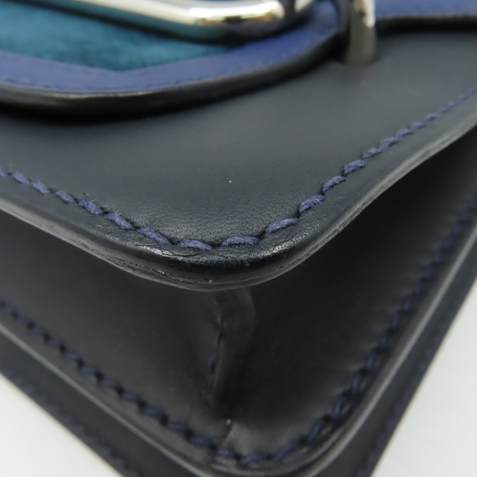 HERMES 麂皮皮革/Swift皮革Roulis 23 Shoulder Bag銀扣肩背袋Bleu Marine海軍藍