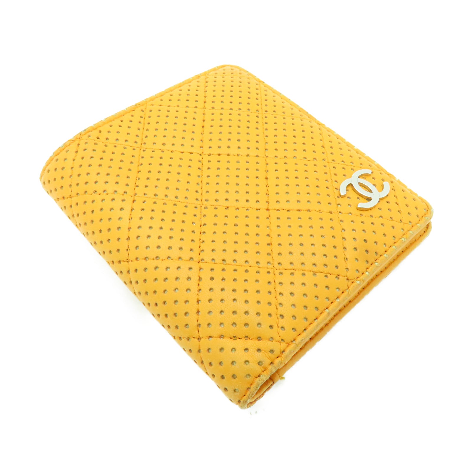CHANEL 菱格羊皮皮革Wallet銀扣錢包橙色