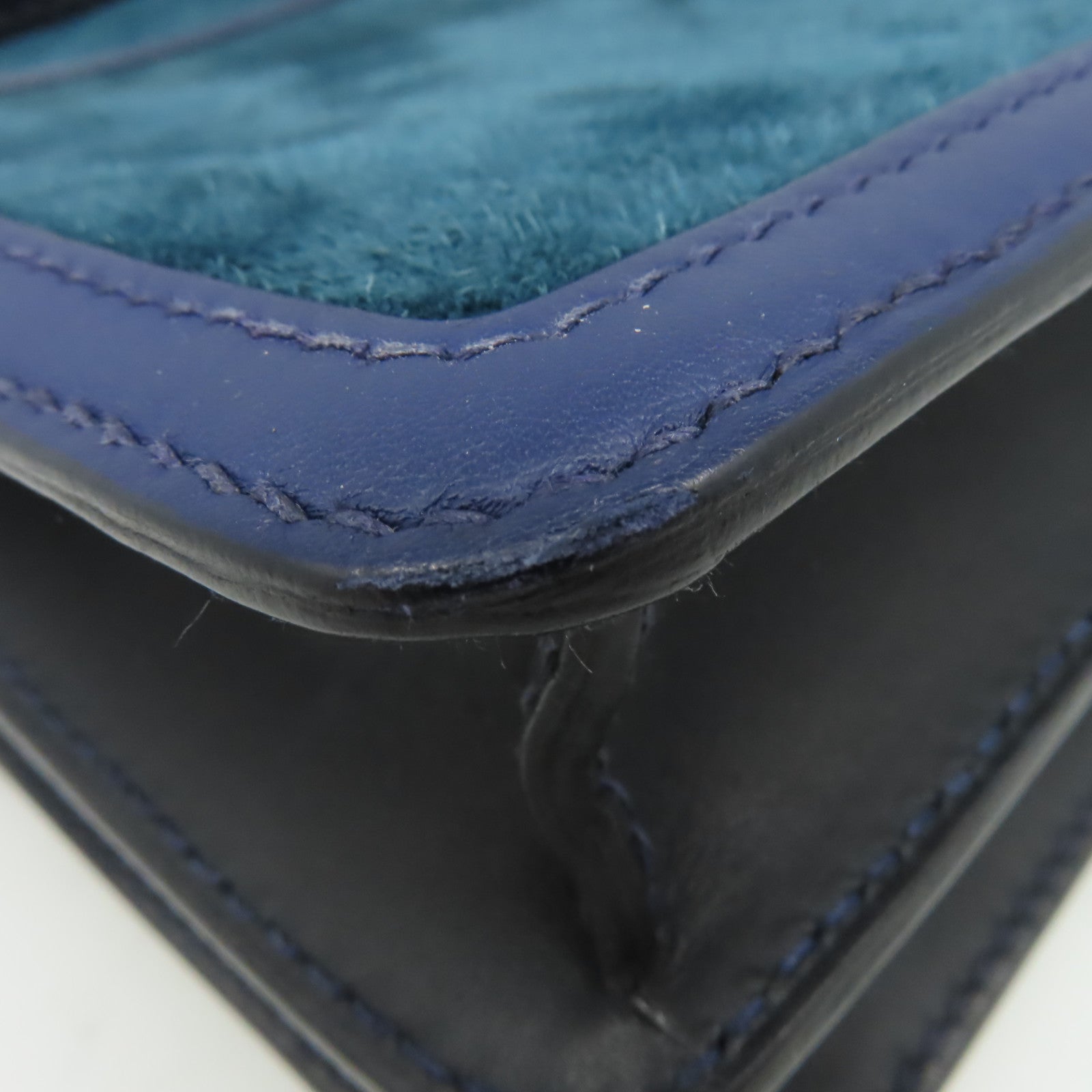 HERMES 麂皮皮革/Swift皮革Roulis 23 Shoulder Bag銀扣肩背袋Bleu Marine海軍藍
