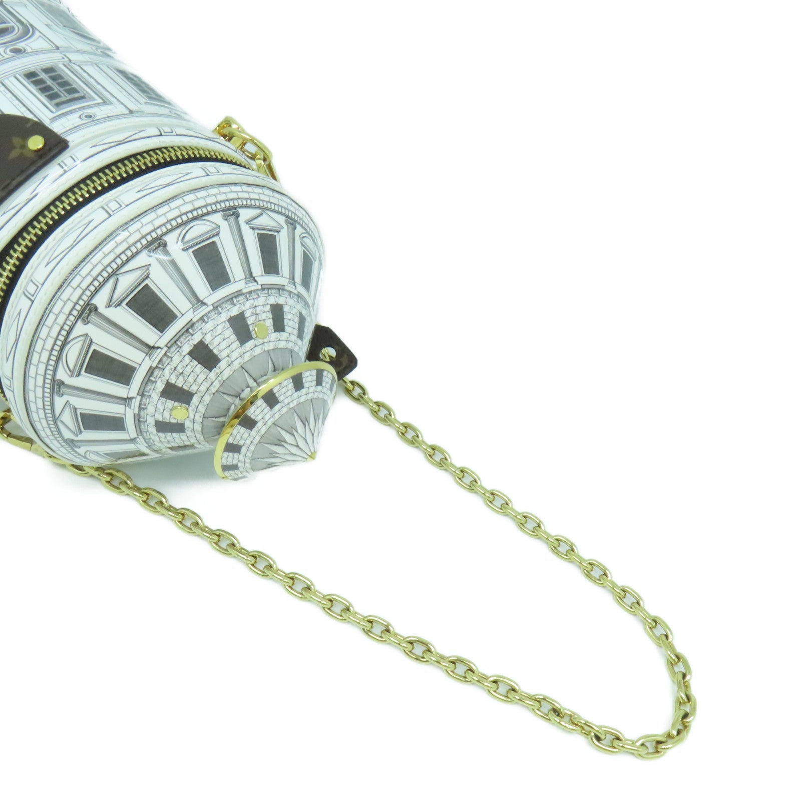 LOUIS VUITTON 塗層皮革Fornasetti Cannes金扣鏈帶肩背袋白色