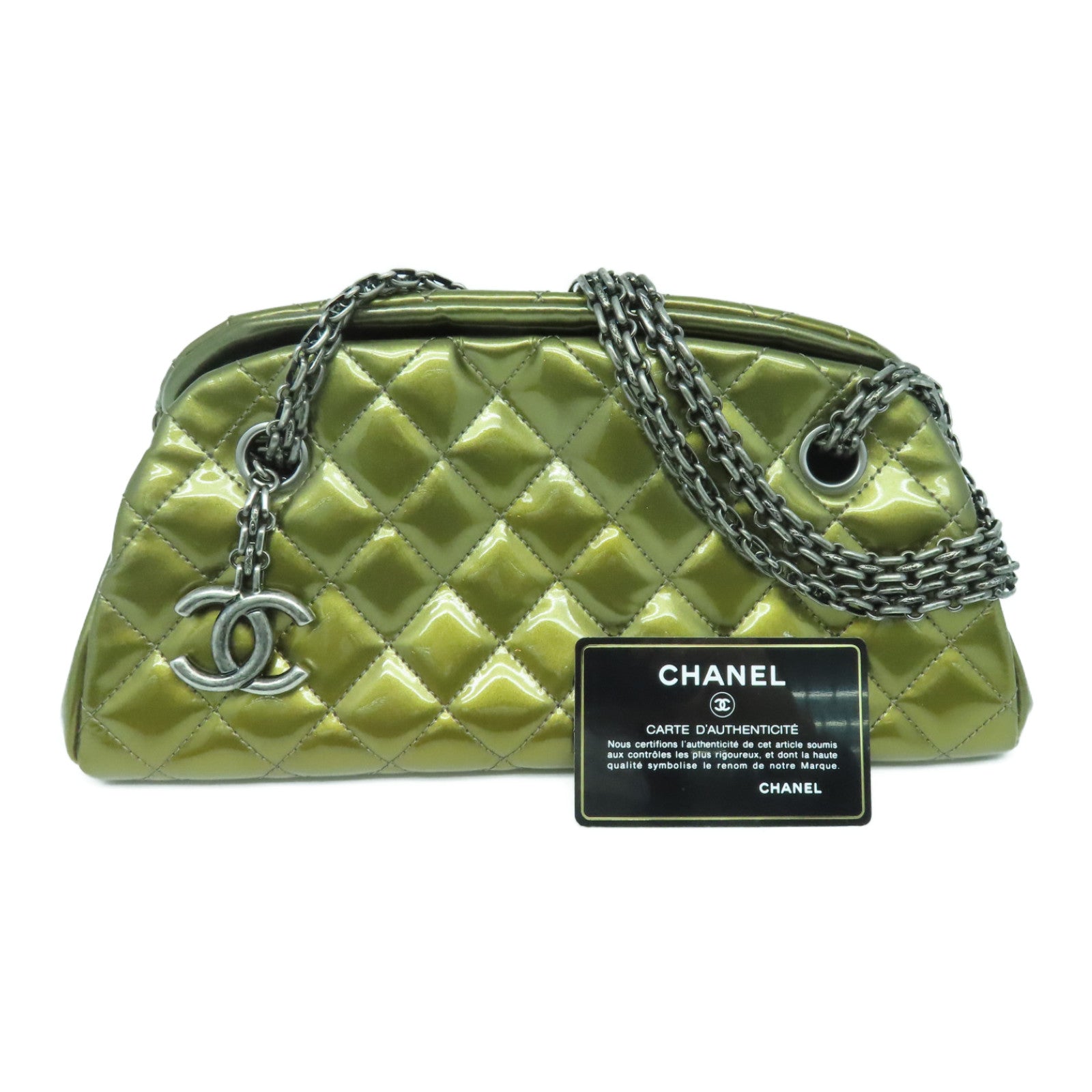 CHANEL rhombic patent leather Chain Shoulder Bag silver buckle chain shoulder bag gold
