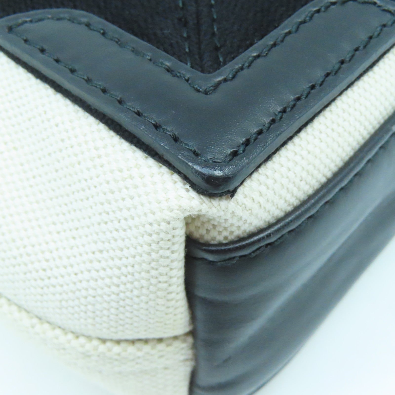 BALENCIAGA 帆布Navy Cabas XS銀扣手挽肩背兩用袋白色/黑色