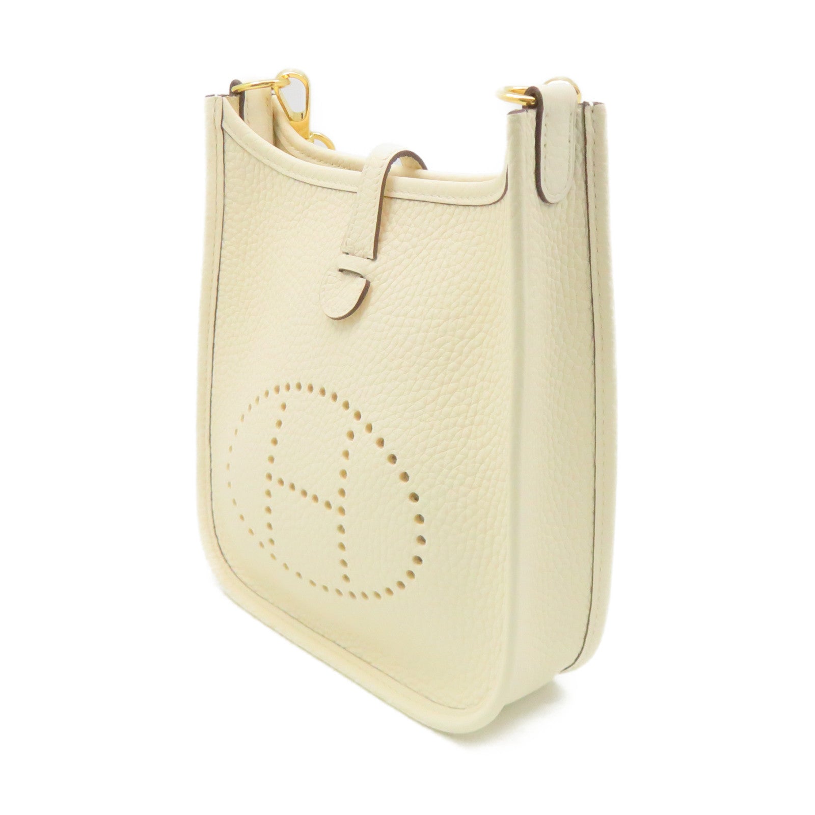 HERMES Clemence皮革Evelyne TPM Shoulder Bag金扣肩背袋Nata米白色