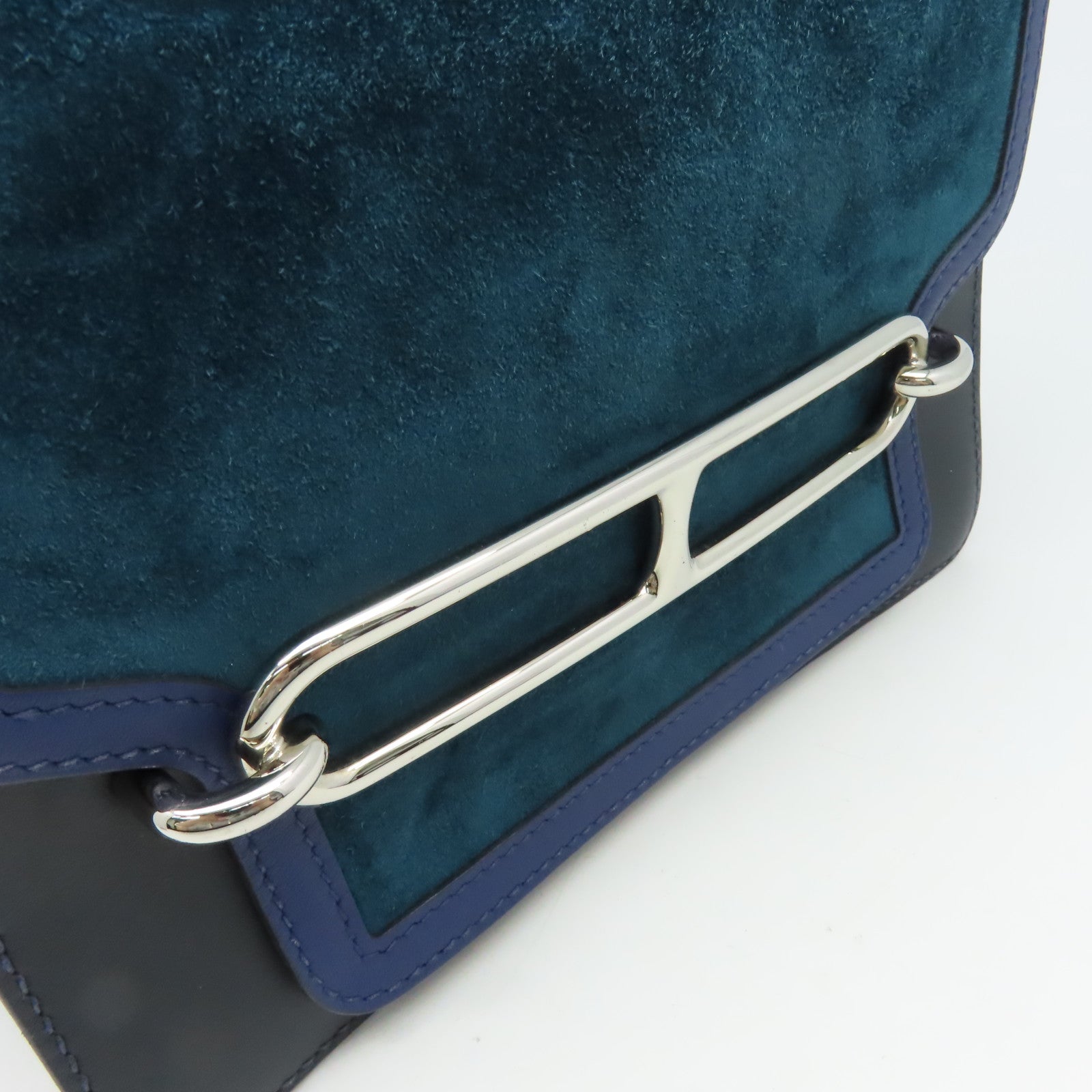 HERMES 麂皮皮革/Swift皮革Roulis 23 Shoulder Bag銀扣肩背袋Bleu Marine海軍藍