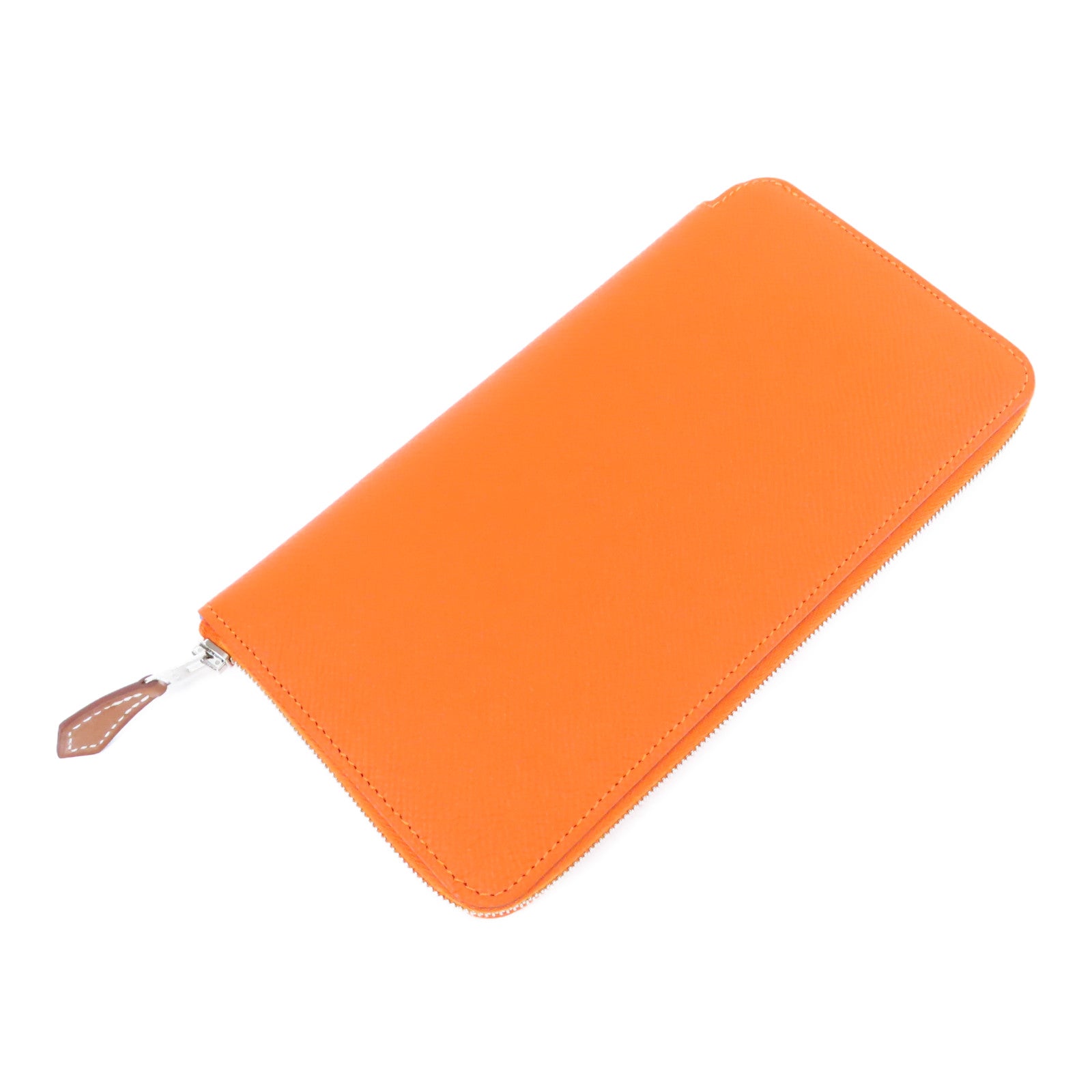HERMES Epsom皮革Silk In Long Wallet銀扣長錢包橙色