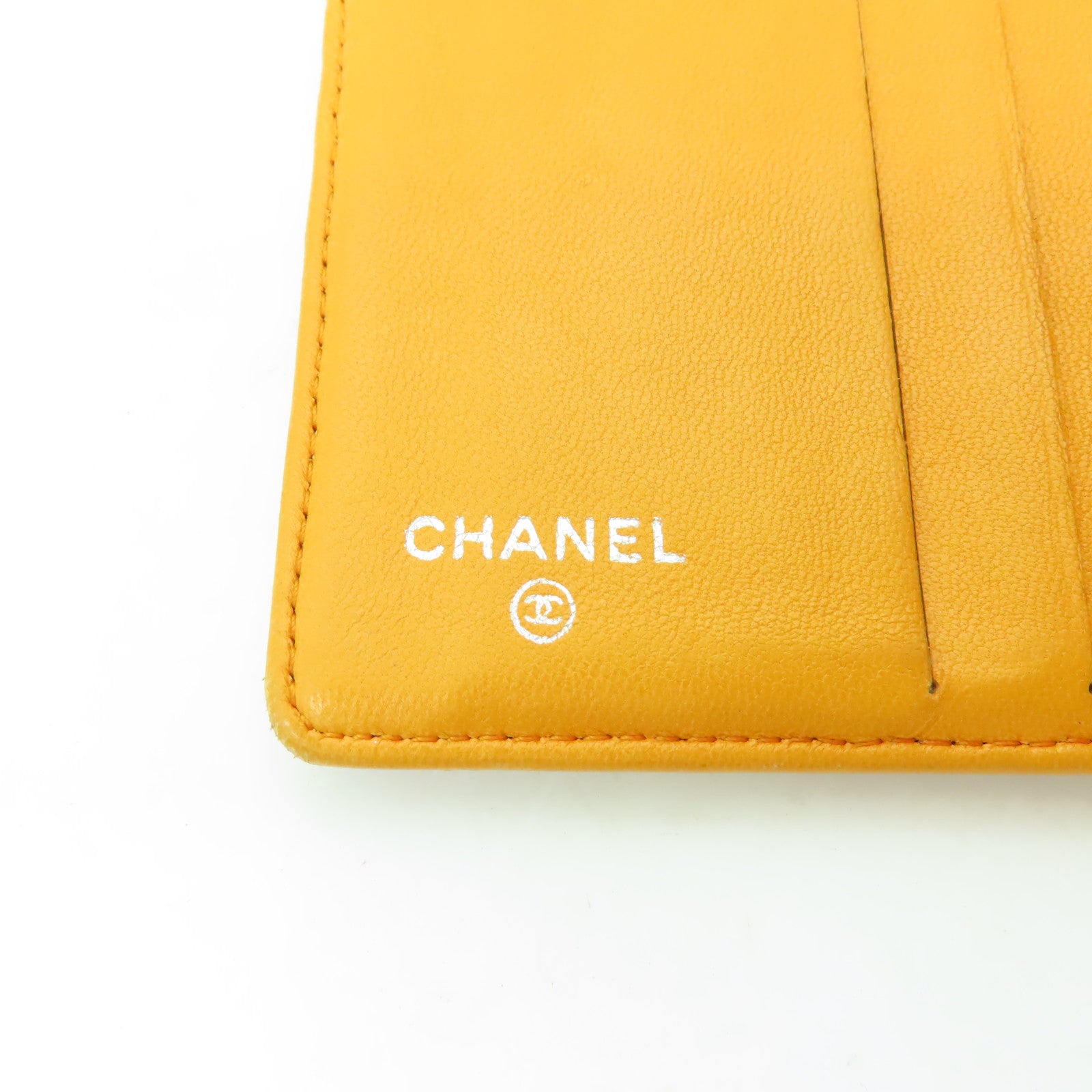 CHANEL 菱格羊皮皮革Wallet銀扣錢包橙色